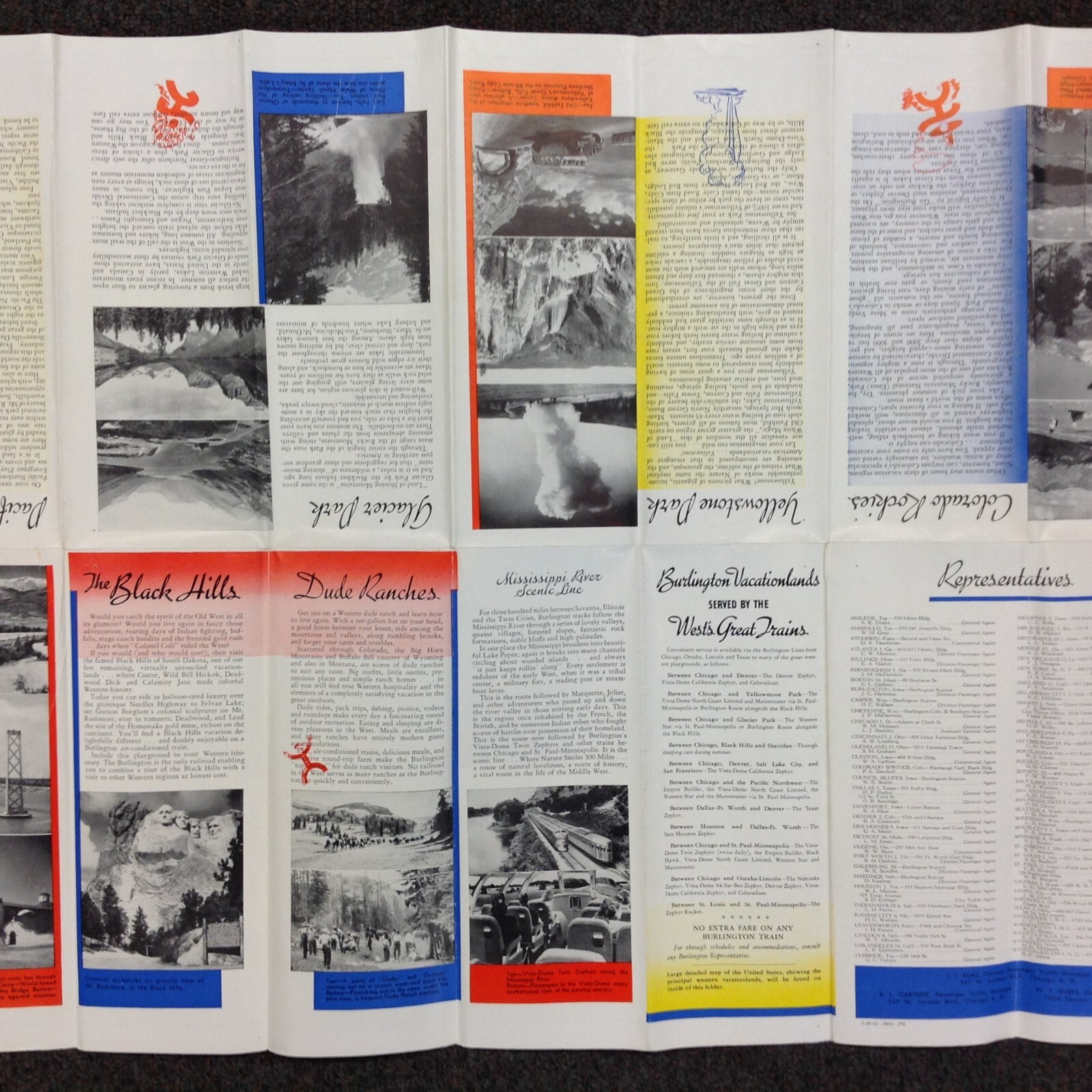 Vtg 1953 Burlington Route United States Map Vacation Guide Way of the Zephyrs