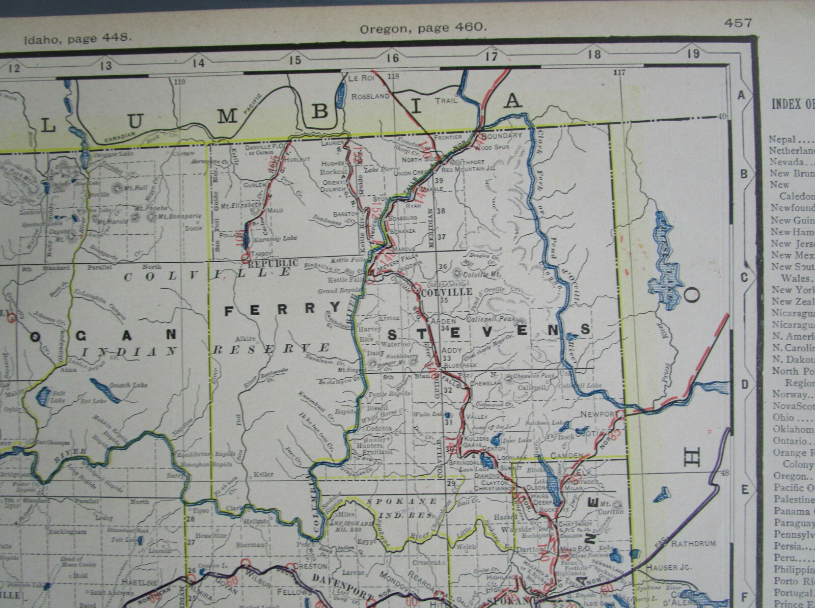 WA 1903 WASHINGTON State STEAM / INTERURBAN ELECTRIC RAILROAD / STEAMSHIP Map