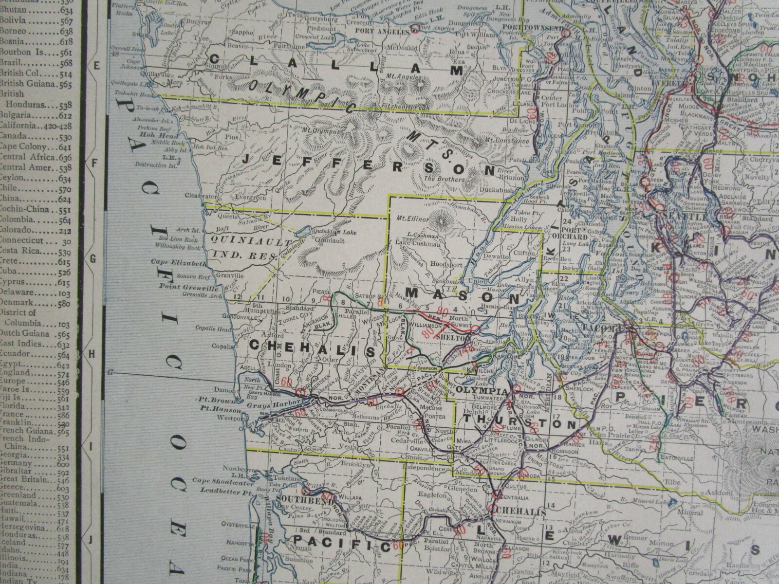 WA 1903 WASHINGTON State STEAM / INTERURBAN ELECTRIC RAILROAD / STEAMSHIP Map