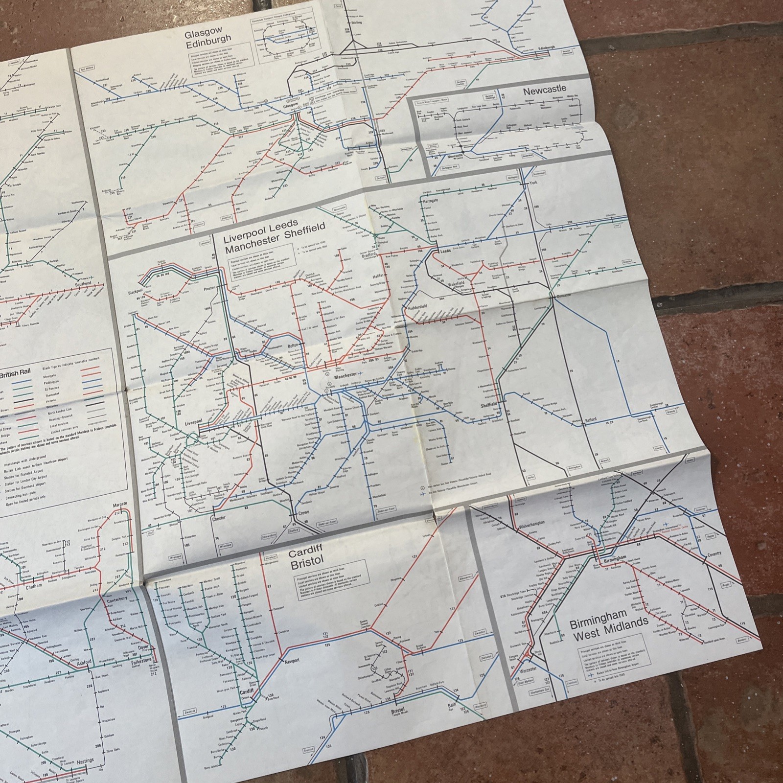British Rail Passenger Map 1989 London, Midlands, Wales, Scotland Detailed Maps
