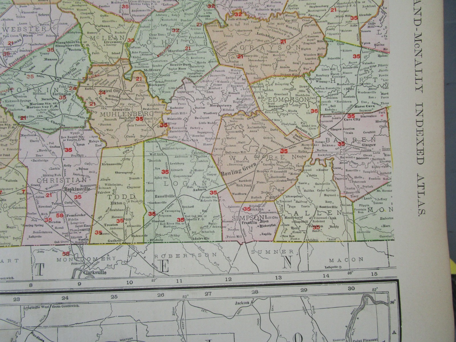 KY 1903, 1910 DATED KENTUCKY RAILROAD Map. McNally Business. INTERURBAN ELCTRIC