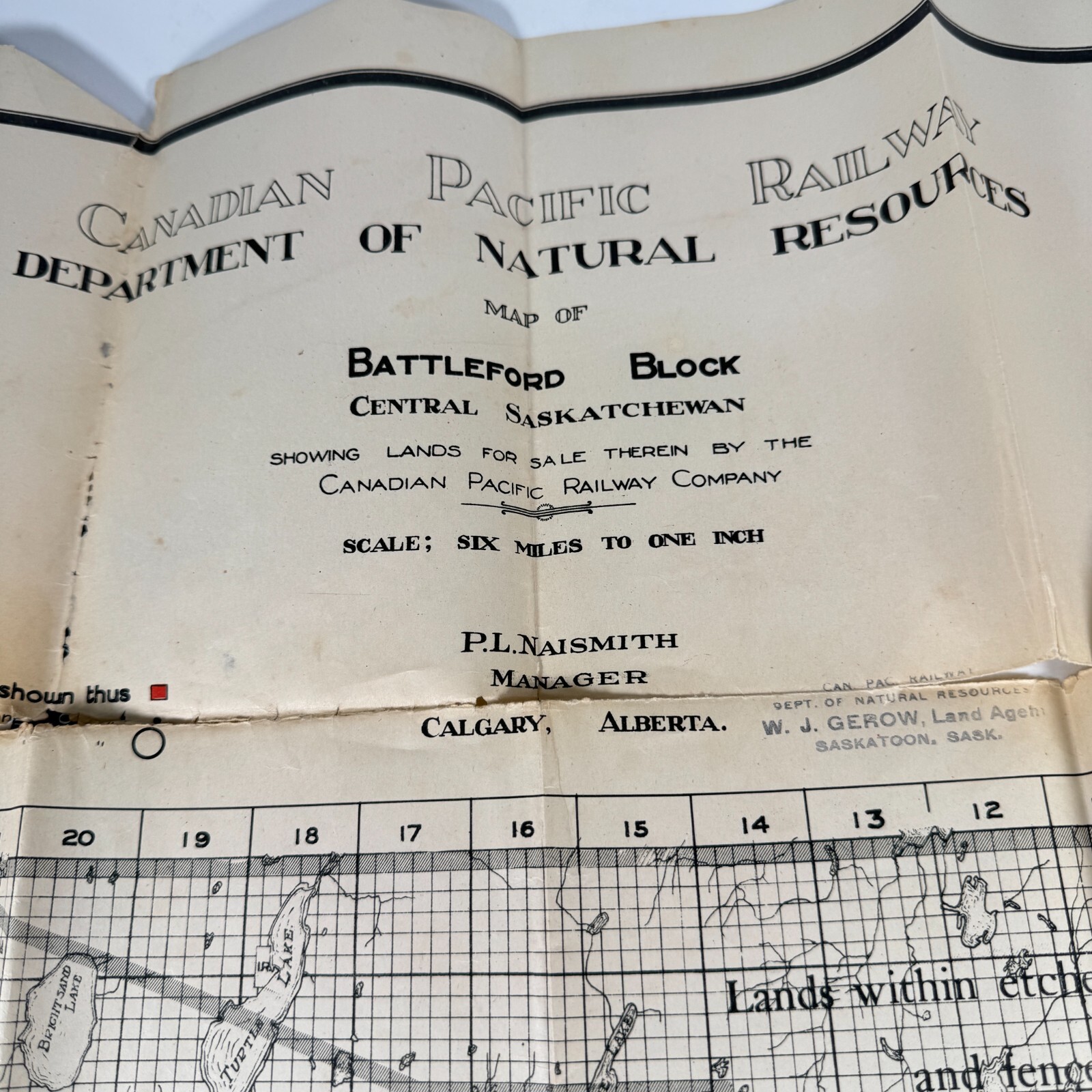 31″ x 27″ Map Battleford Block Saskatchewan Canada National Railways Canada 1923