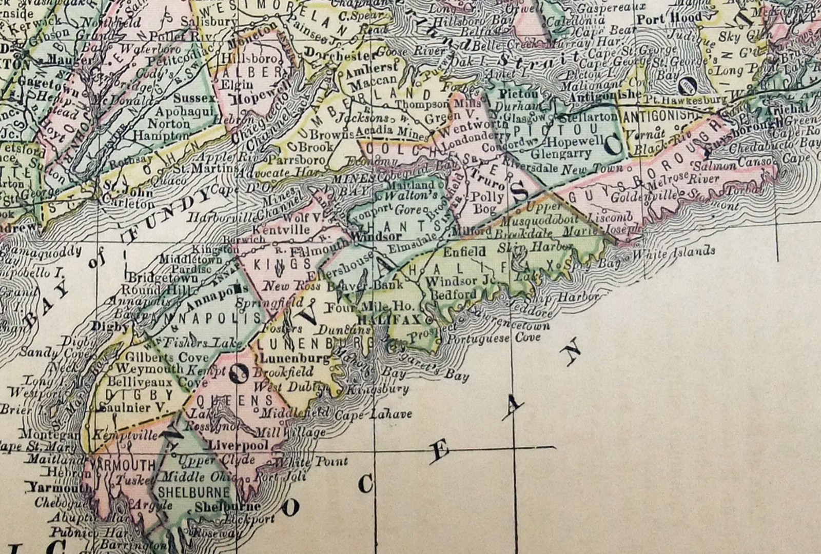 Nova Scotia – Original 1885 Railroad Map by Rand McNally. Antique