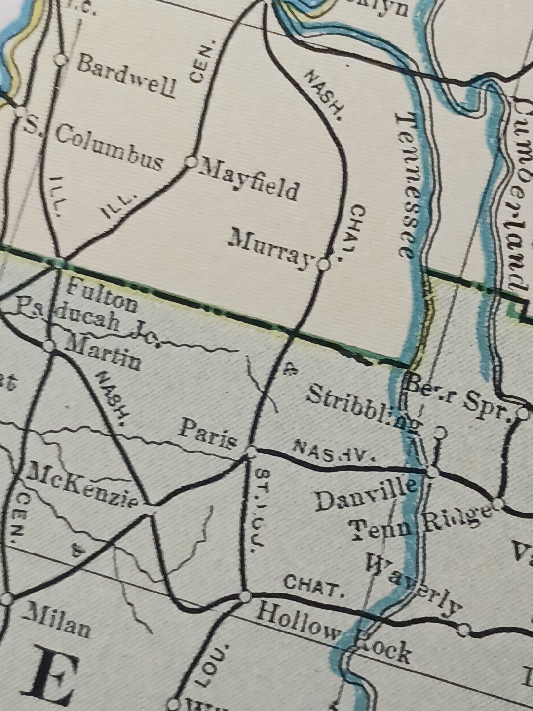 ~1904 vintage Railroad Map TENNESSEE KENTUCKY all Train lines Depots 11″x9″