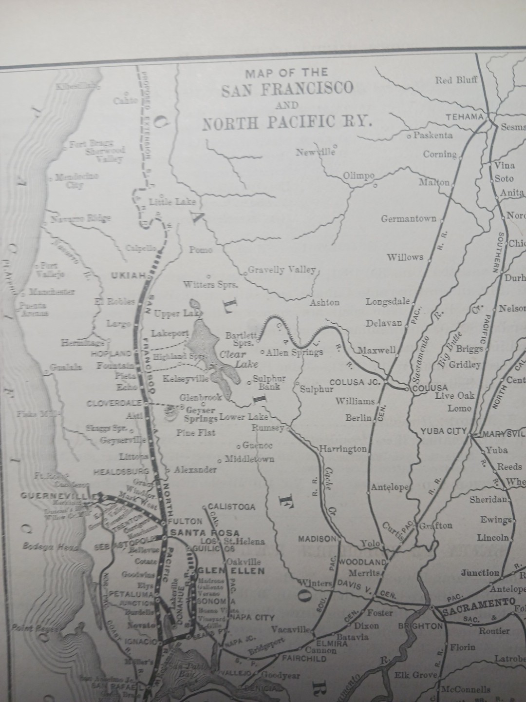 1892 Old Railroad Map SAN FRANCISCO & NORTH PACIFIC RAILWAY Train Line Routes