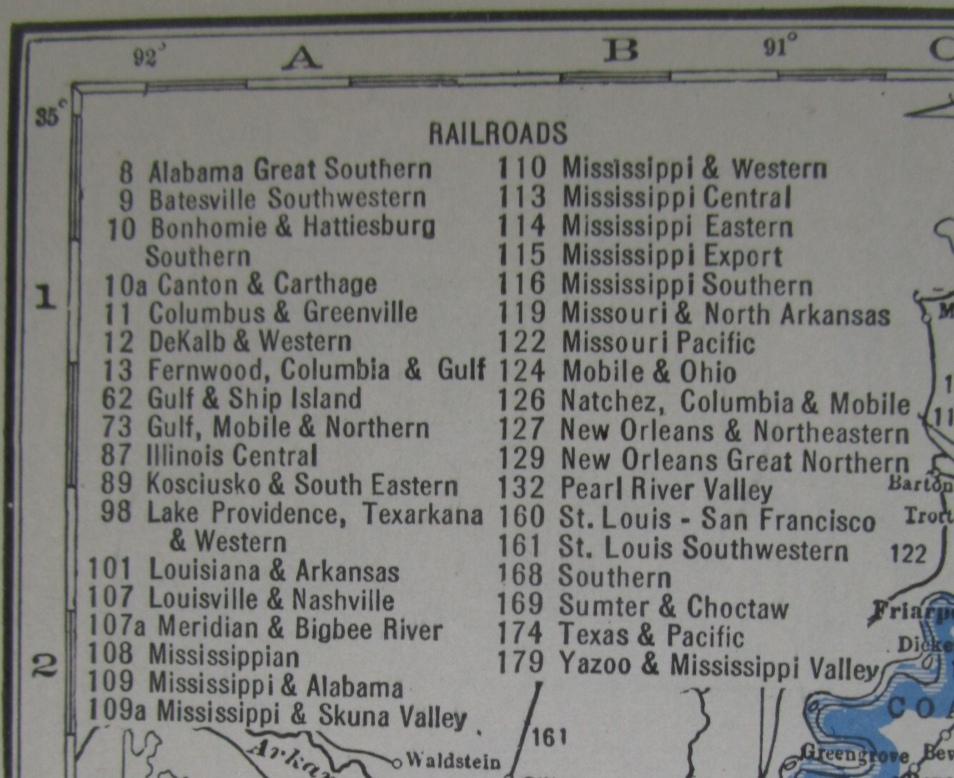 MO MS Vtg 1933 MISSOURI Map DEERING SOUTHWESTERN or MISSISSIPPI. PEARL RIVER VAL