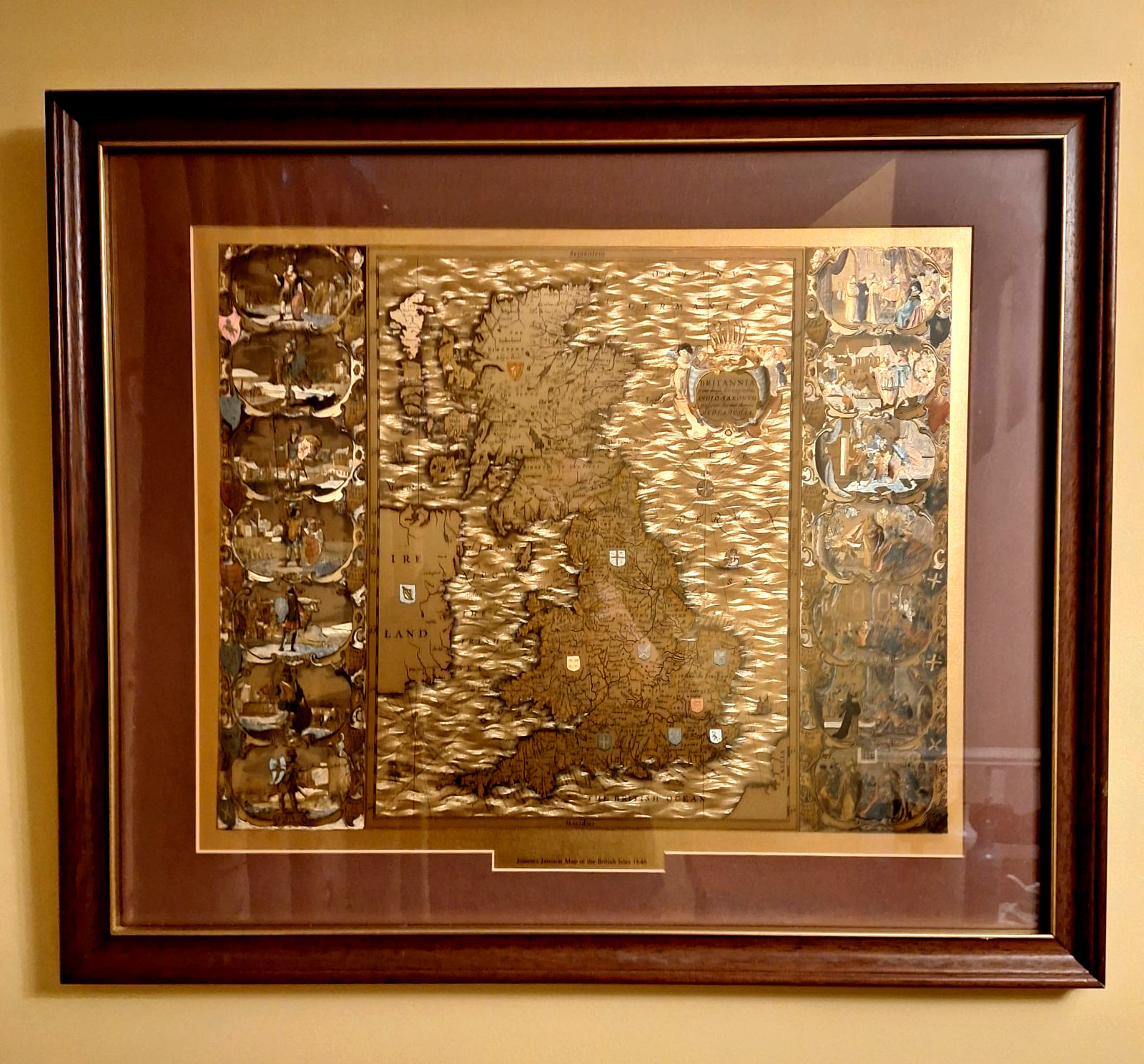 STUNNING VINTAGE GOLD FOIL MAP OF THE BRITISH ISLES 1646 BY JOANNES JANSSEN VGC