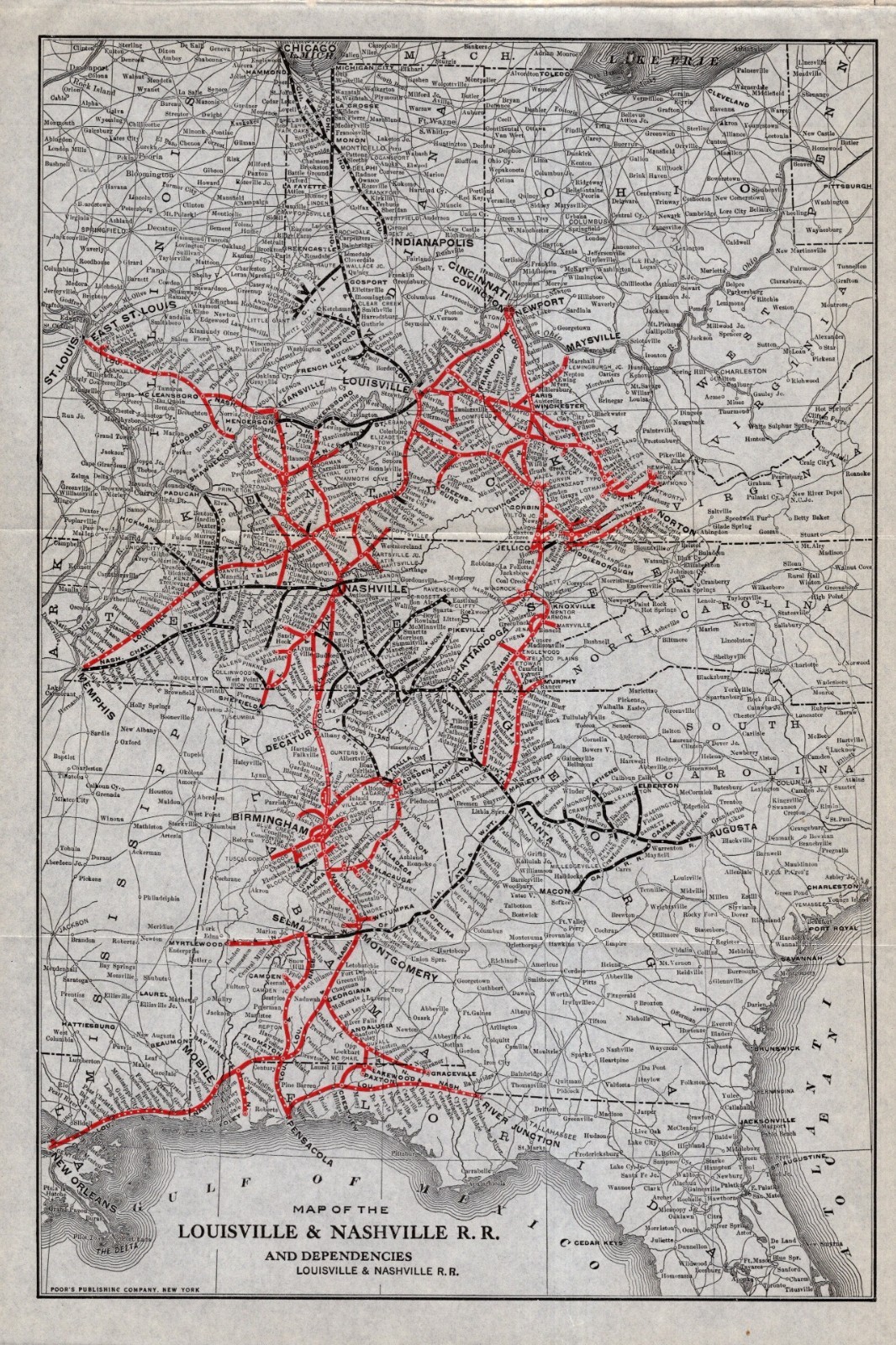 1920 Antique Louisville & Nashville Railroad Map L & N Railroad Map 2946