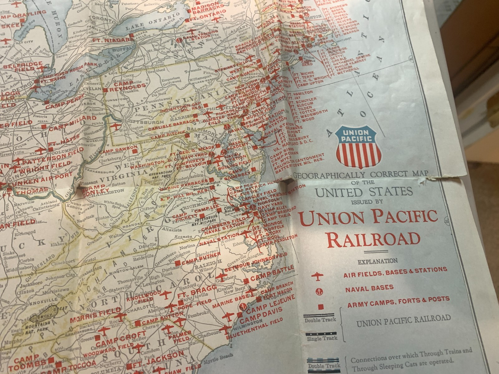 1944 Union Pacific Railroad Military Map of the United States Brochure