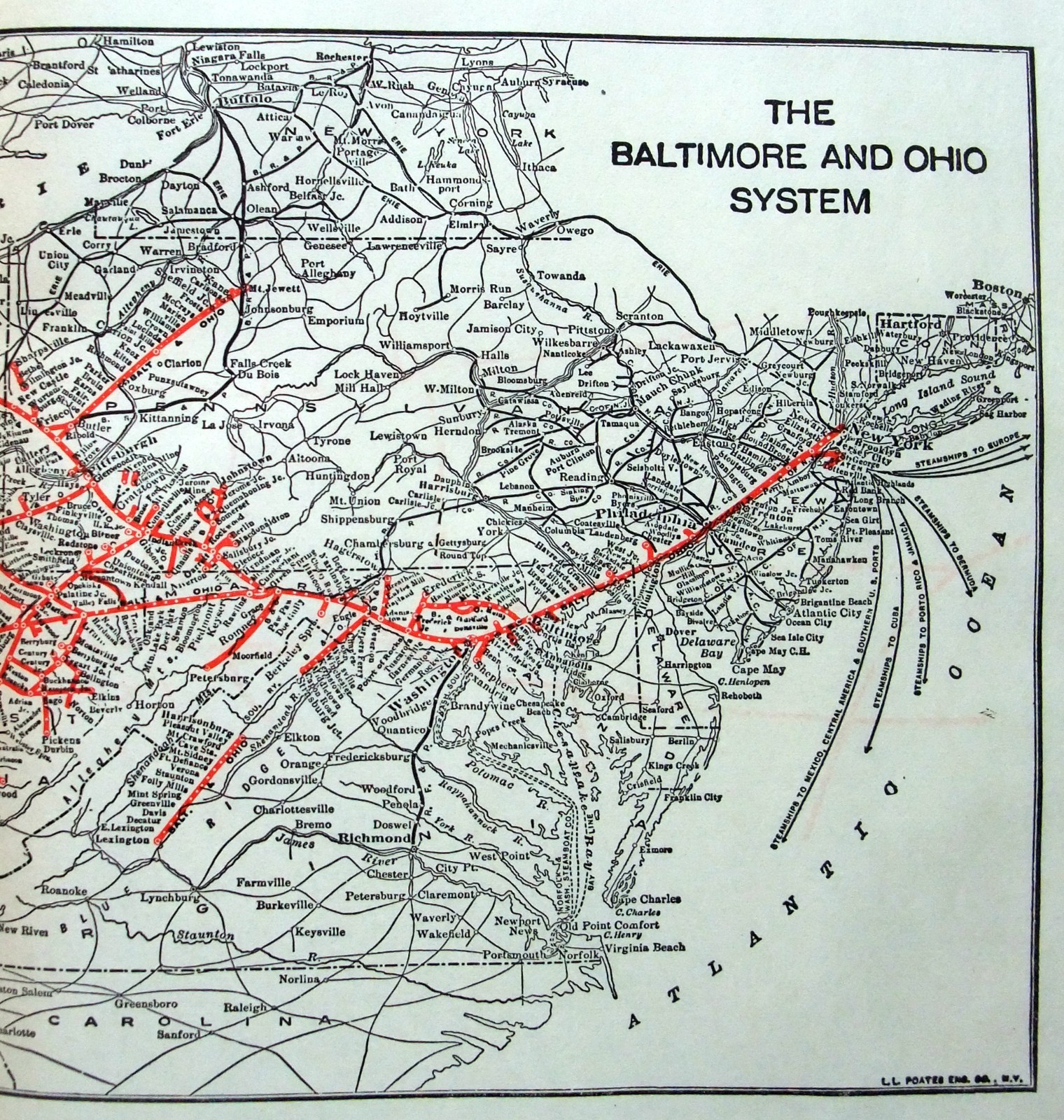 Baltimore & Ohio – Original 1929 System Map. Antique Railway