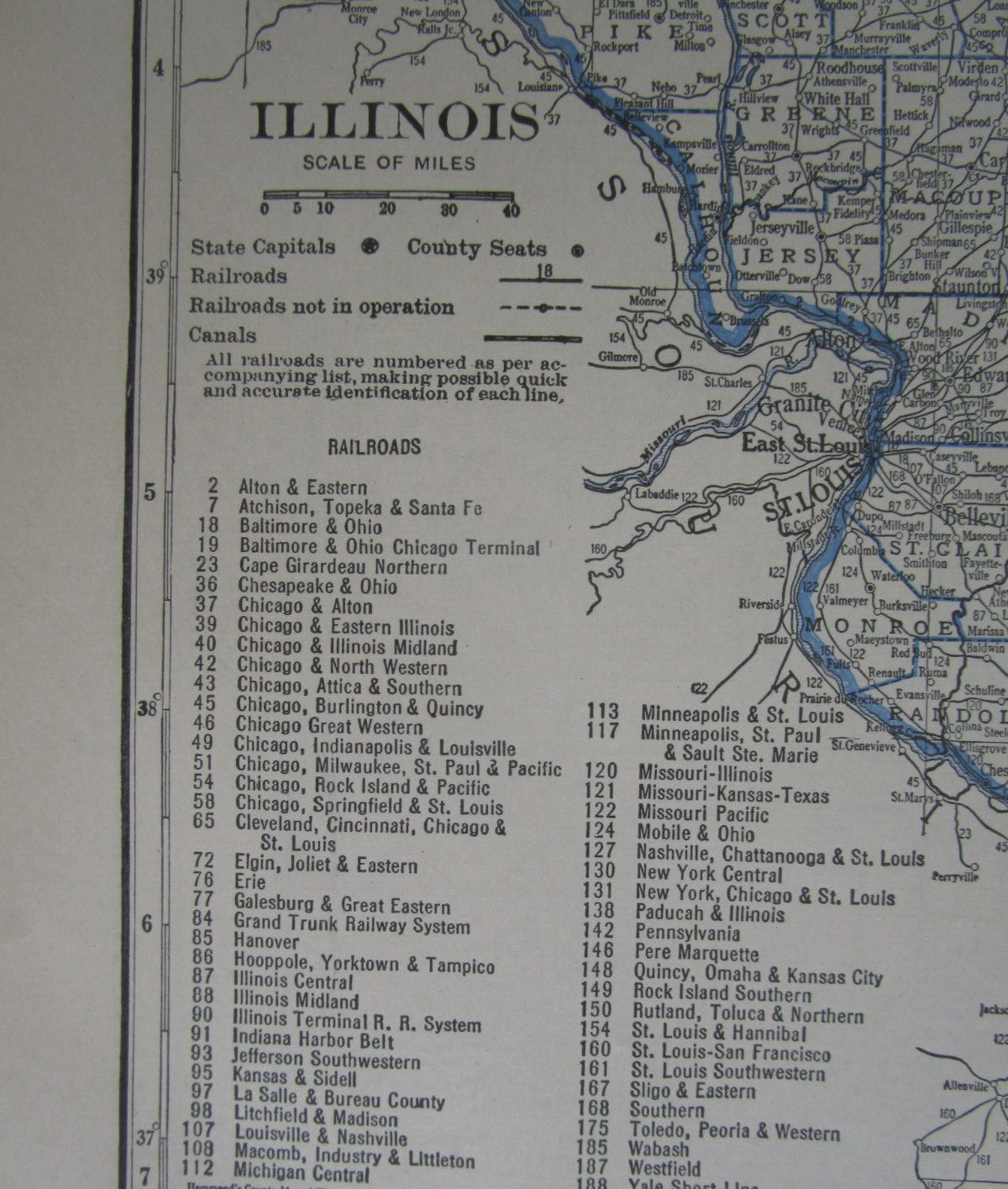 IL ID 1931 ILLINOIS RAILROAD Map McCOMB, INDUSTRY, & LITTLETON RR ~or~ IDAHO