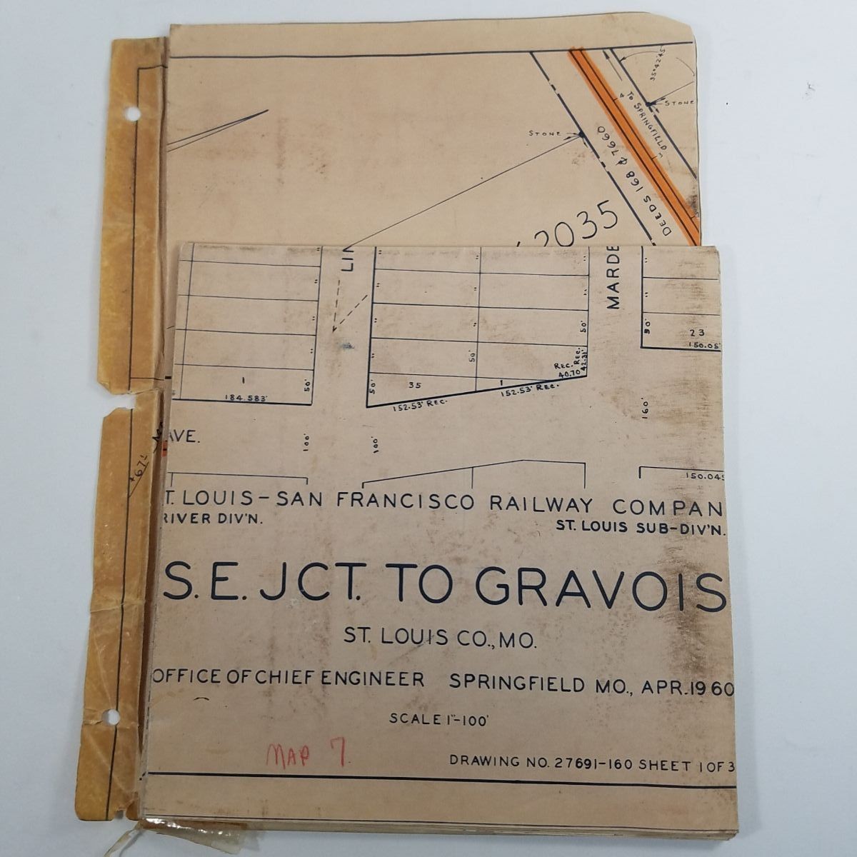 Vtg 1960 Frisco Railroad St Louis Huge Wall Map 87.5 x 26 SE Junction to Gravois