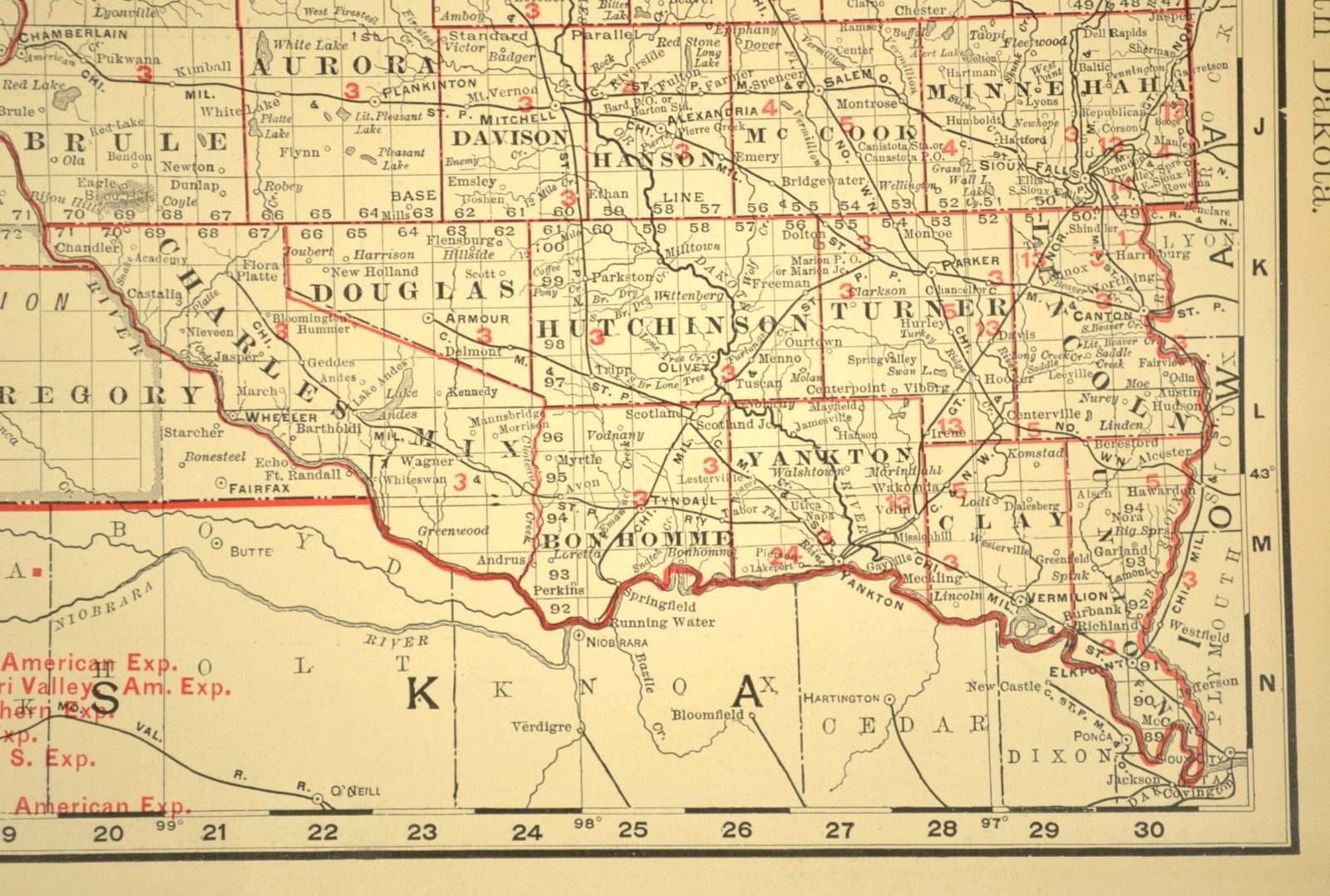 1901 Antique South Dakota Railroad Map CNW RY CMStP RR Large Atlas DATED