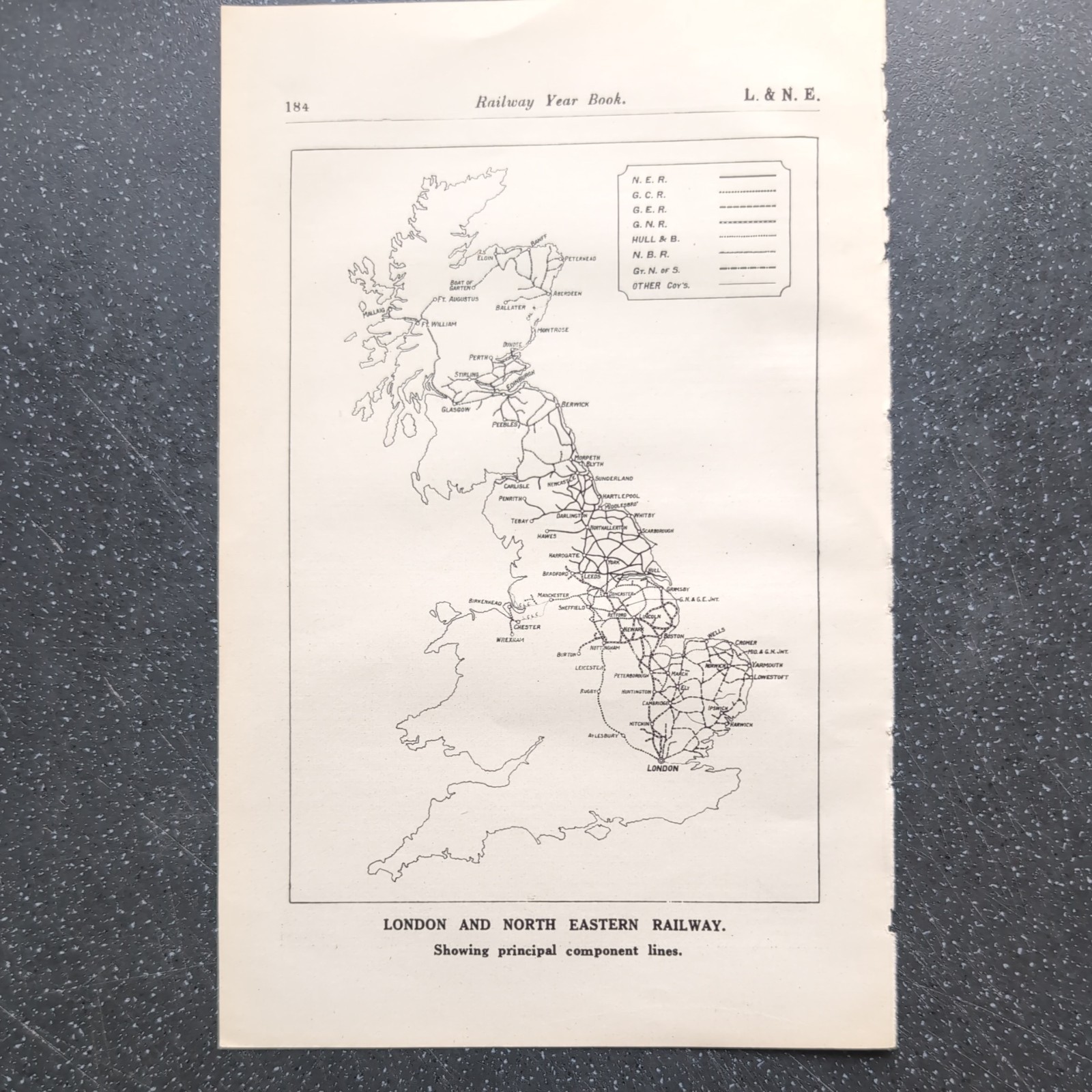 Original 1923 Map of London North Railway showing principal component lines