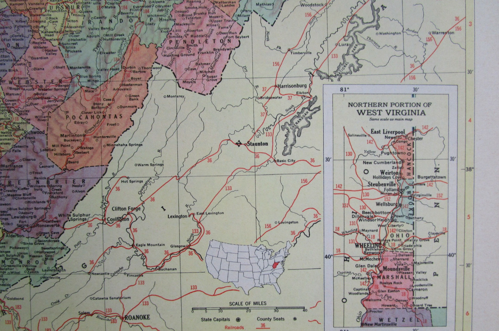 WA WV 1955 WASHINGTON State RAILROAD Map WALLA WALLA VALLEY ~or~ WEST VIRGINIA