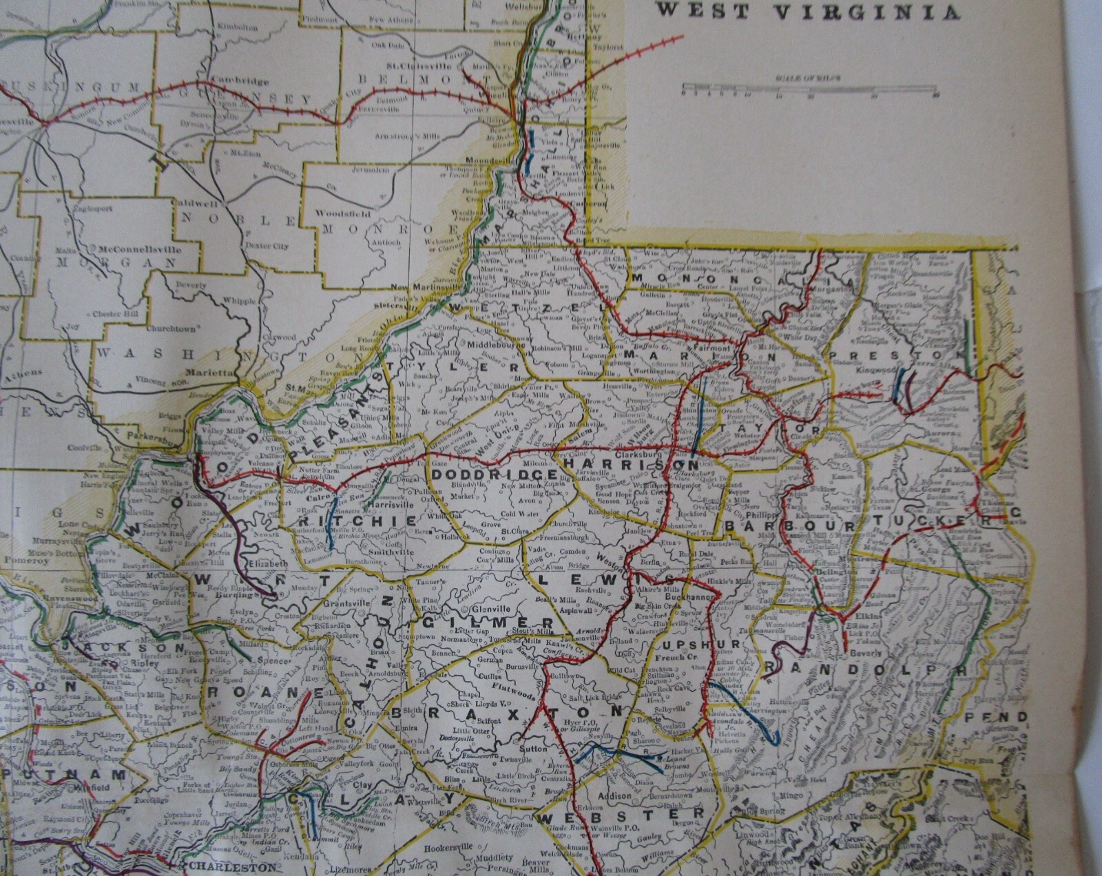 VA WV 1898 WESTERN VIRGINIA, W. VA STEAM RAILROAD Map. GLADE CREEK & RALEIGH RR