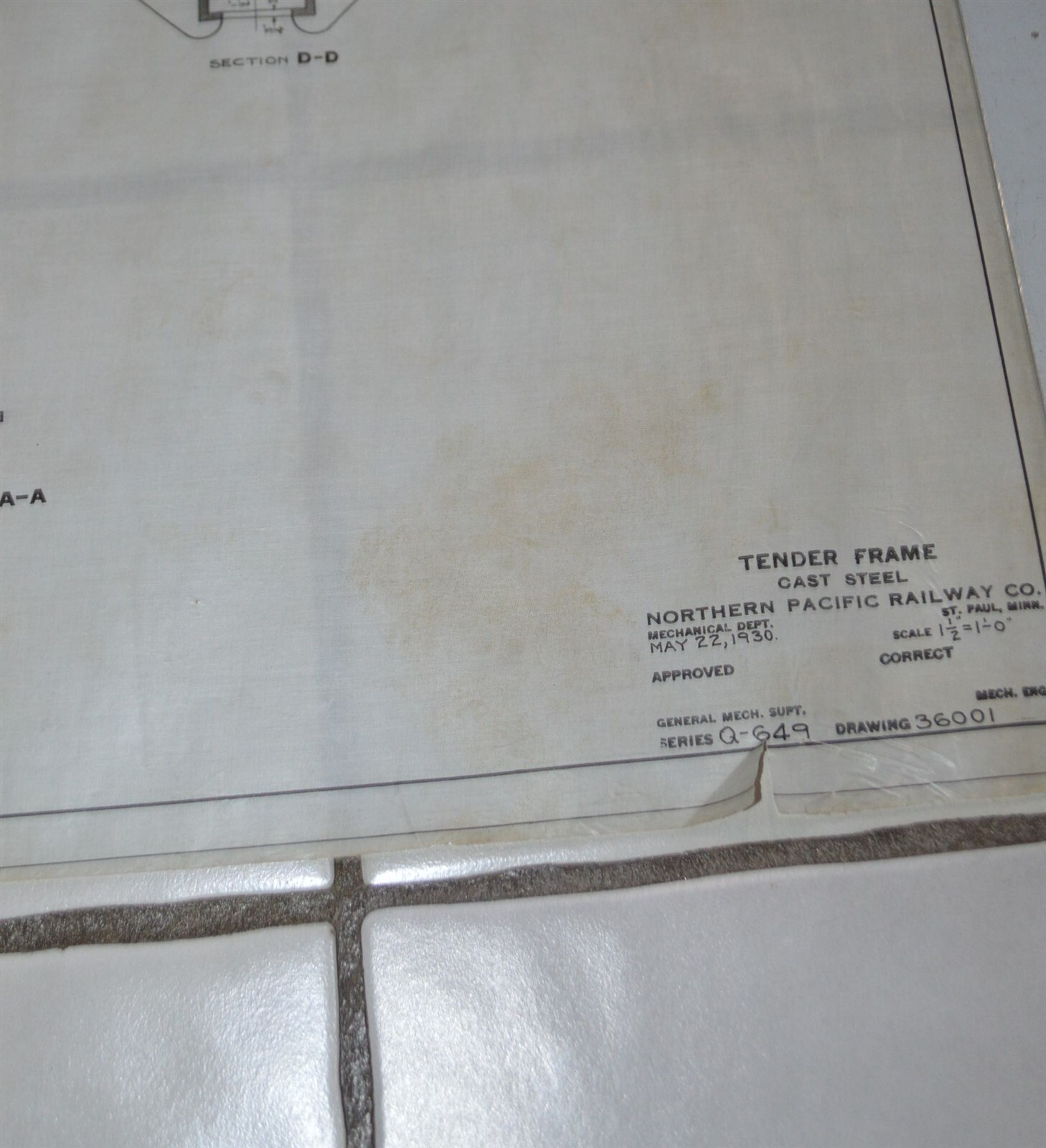 Original 1930 5ft+ Northern Pacific Railroad Blueprint Locomotive Tender Frame