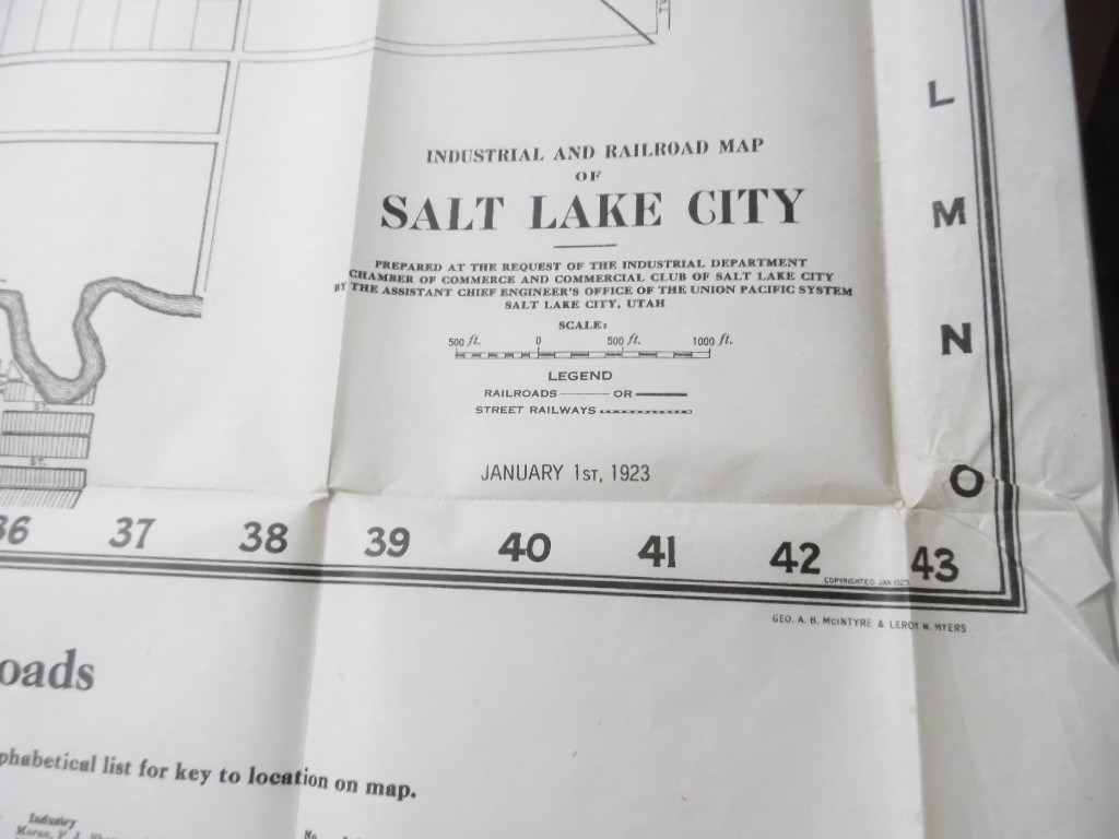 1923 Industrial and Railroad Map of Salt Lake City Utah Commerical Club Antique