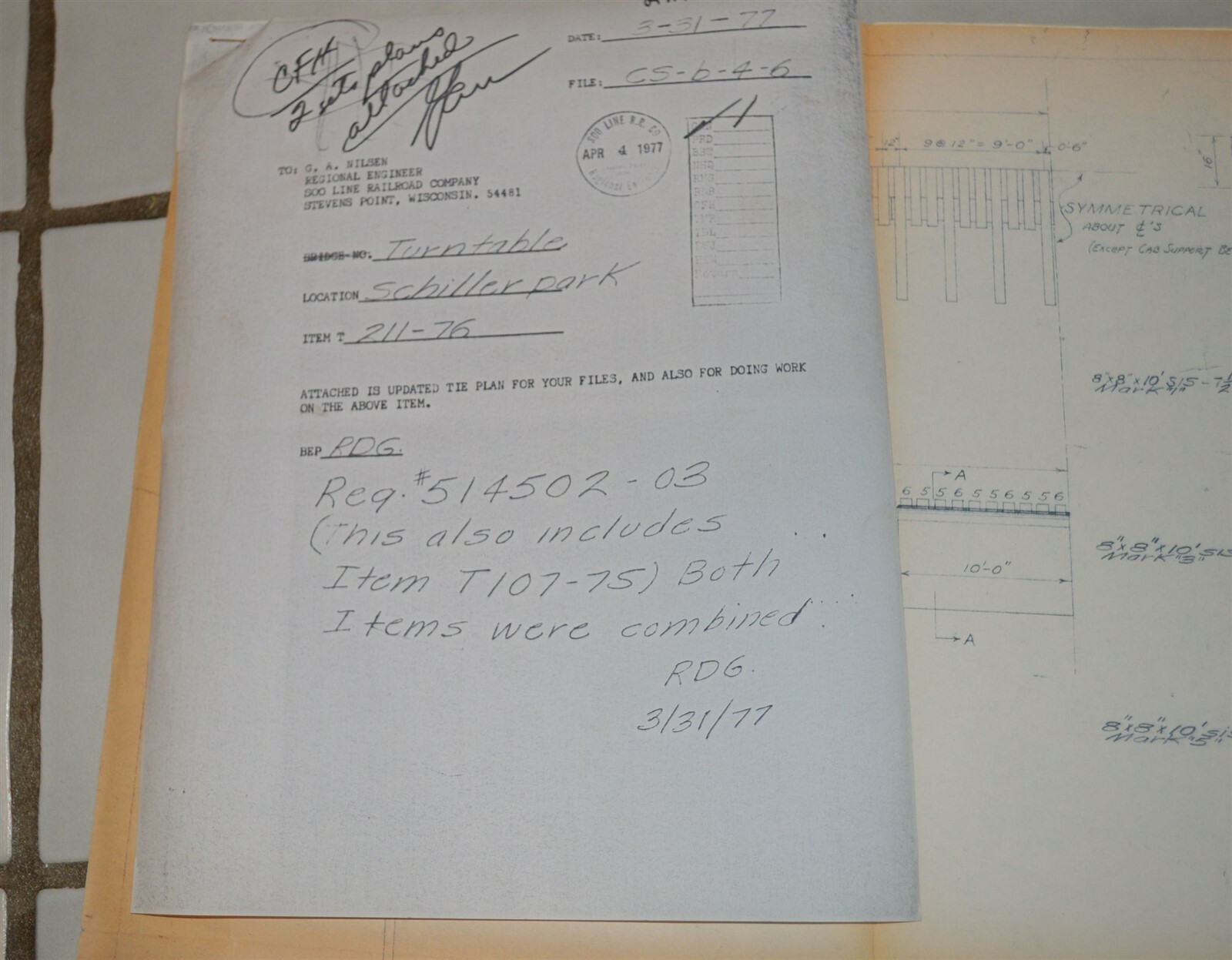 1952 Milwaukee Road Railroad Schiller Park Illinois Turntable Deck blueprint