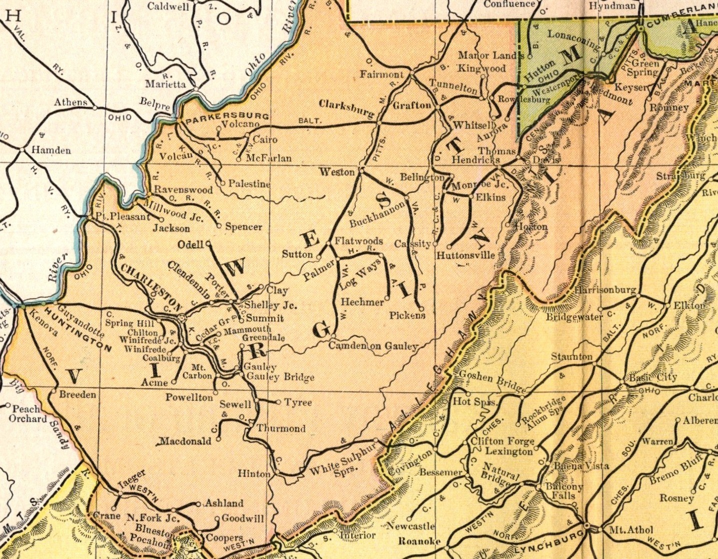 1900 Antique Delaware Maryland West Virginia Railroad Map Railway Map 2947