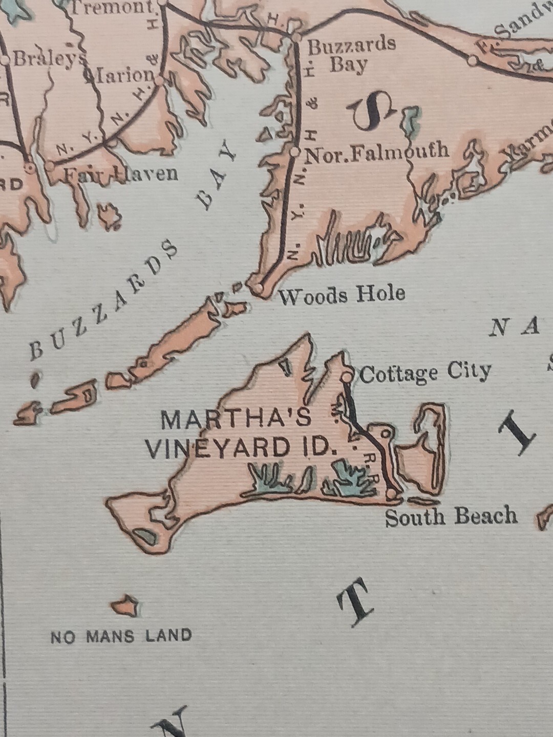 1902 Train Route Map MASSACHUSETTS Connecticut RI All Railroad Lines 11″×9″