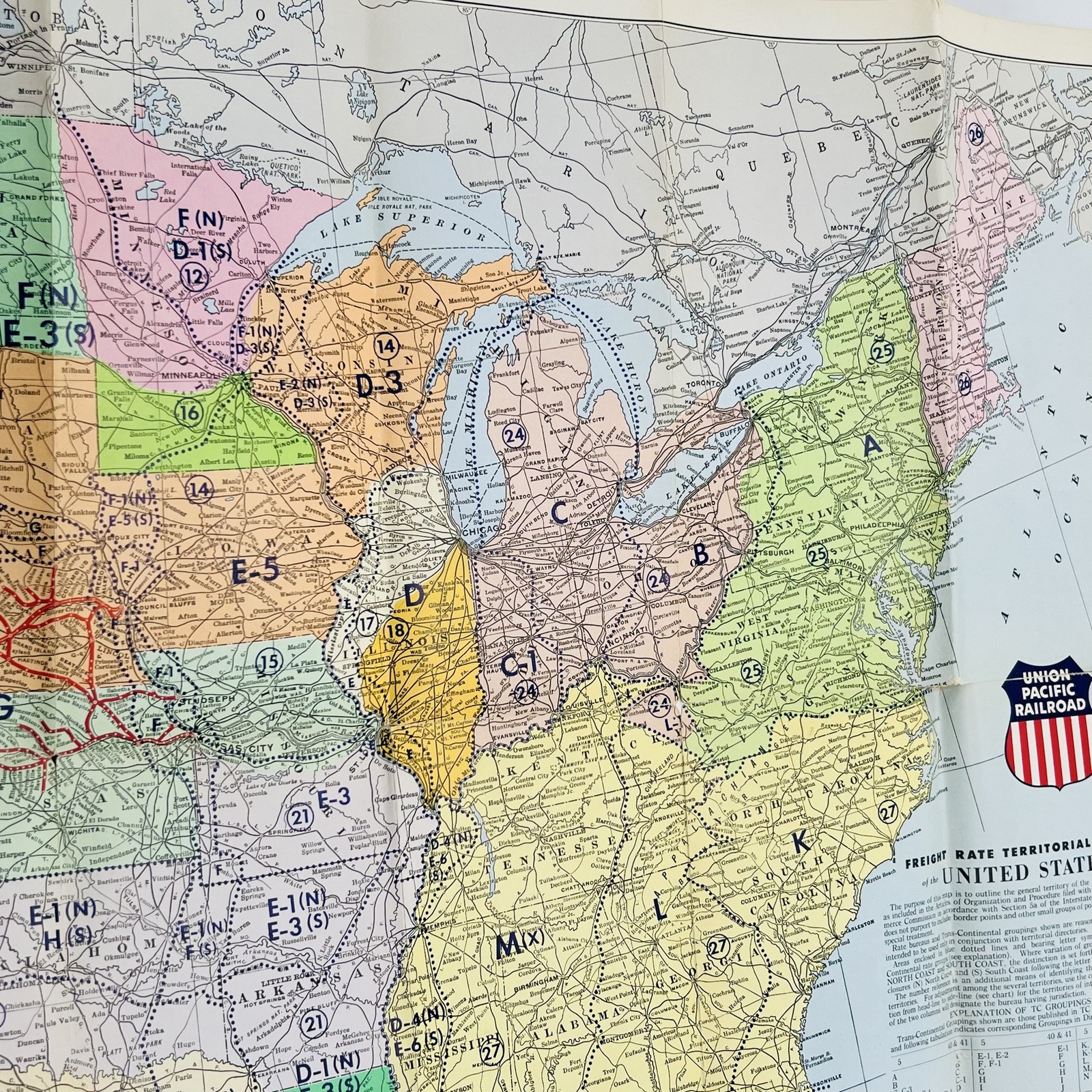 Union Pacific Railroad 1950 Freight Rate Map Vintage Collectible Ephemera