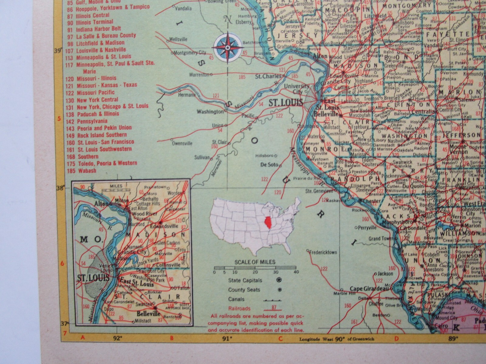 IL ID 1952 ILLINOIS RAILROAD Map. La SALLE & BUREAU CO RR, ERIE, WABASH or IDAHO
