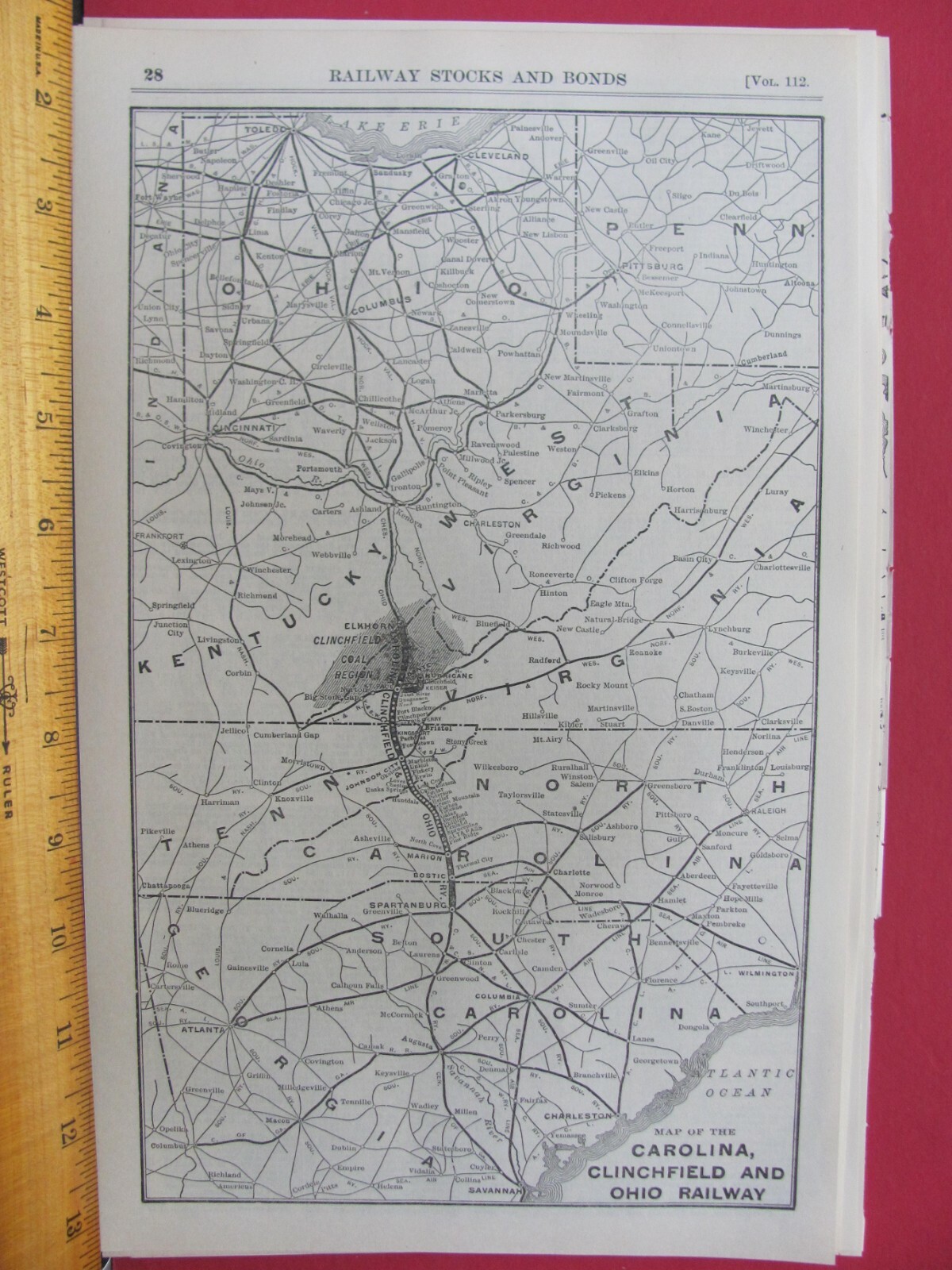CAROLINA CLINCHFIELD & OHIO RAILWAY ORIGINAL 1921 SYSTEM MAP CC&O RR ROUTE SC KY