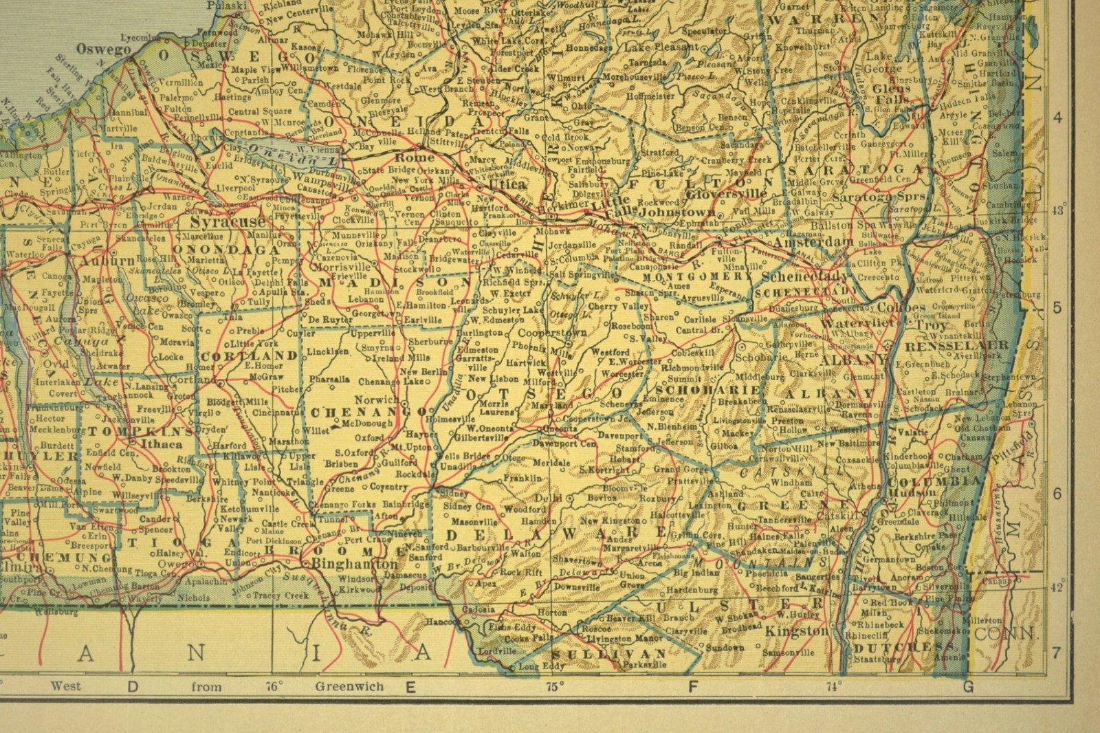Vintage NEW YORK Railroad Map Rochester Syracuse Buffalo Original Atlas Map