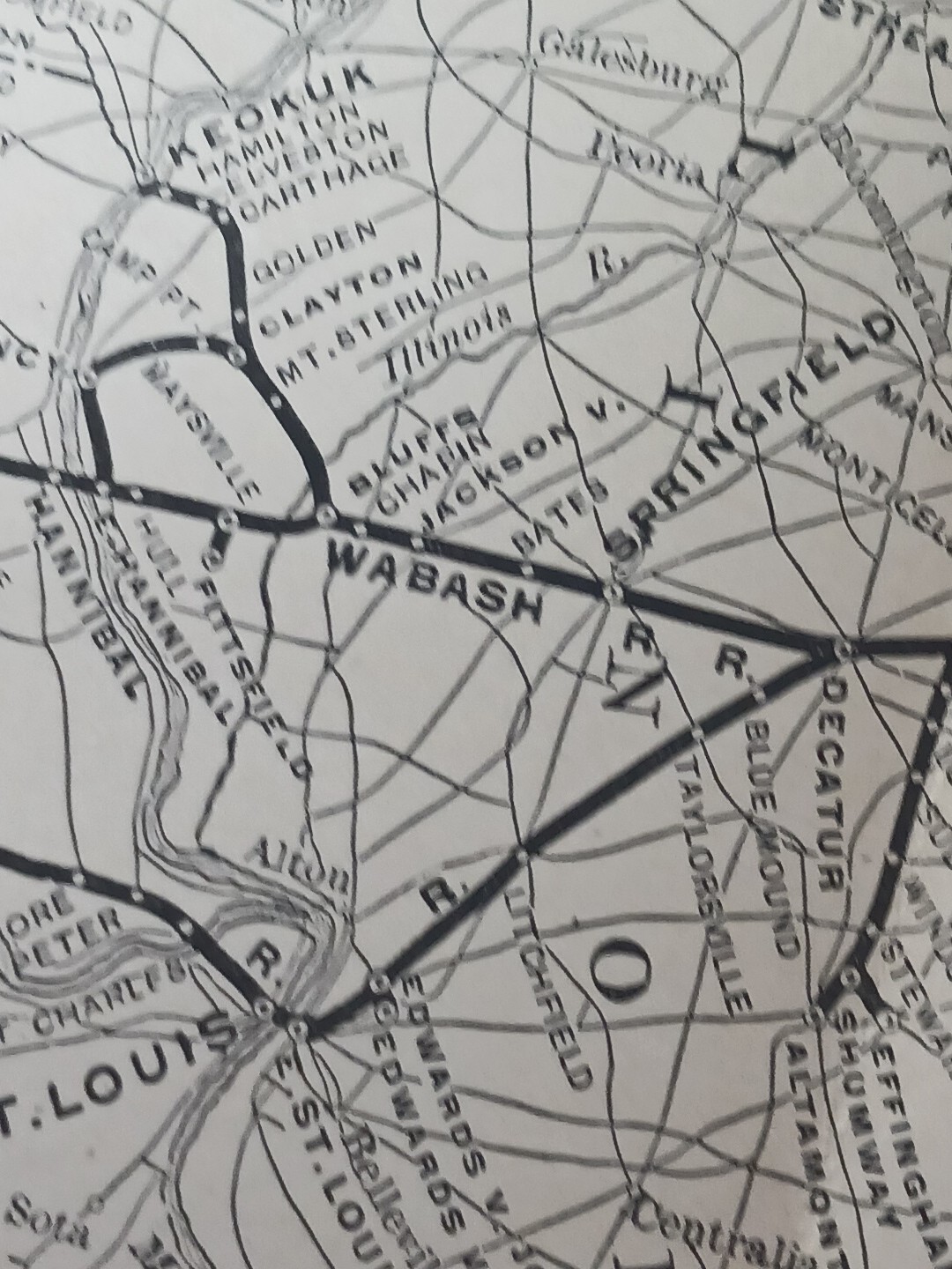 1905 Train Route Map WABASH SYSTEM all Railroad Controlled Lines stations 12″x9″