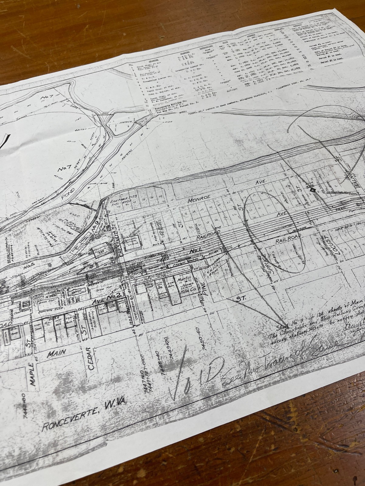 Chesapeake & Ohio Railway Valuation Map, Ronceverte, West Virginia WV 54×24 Inch