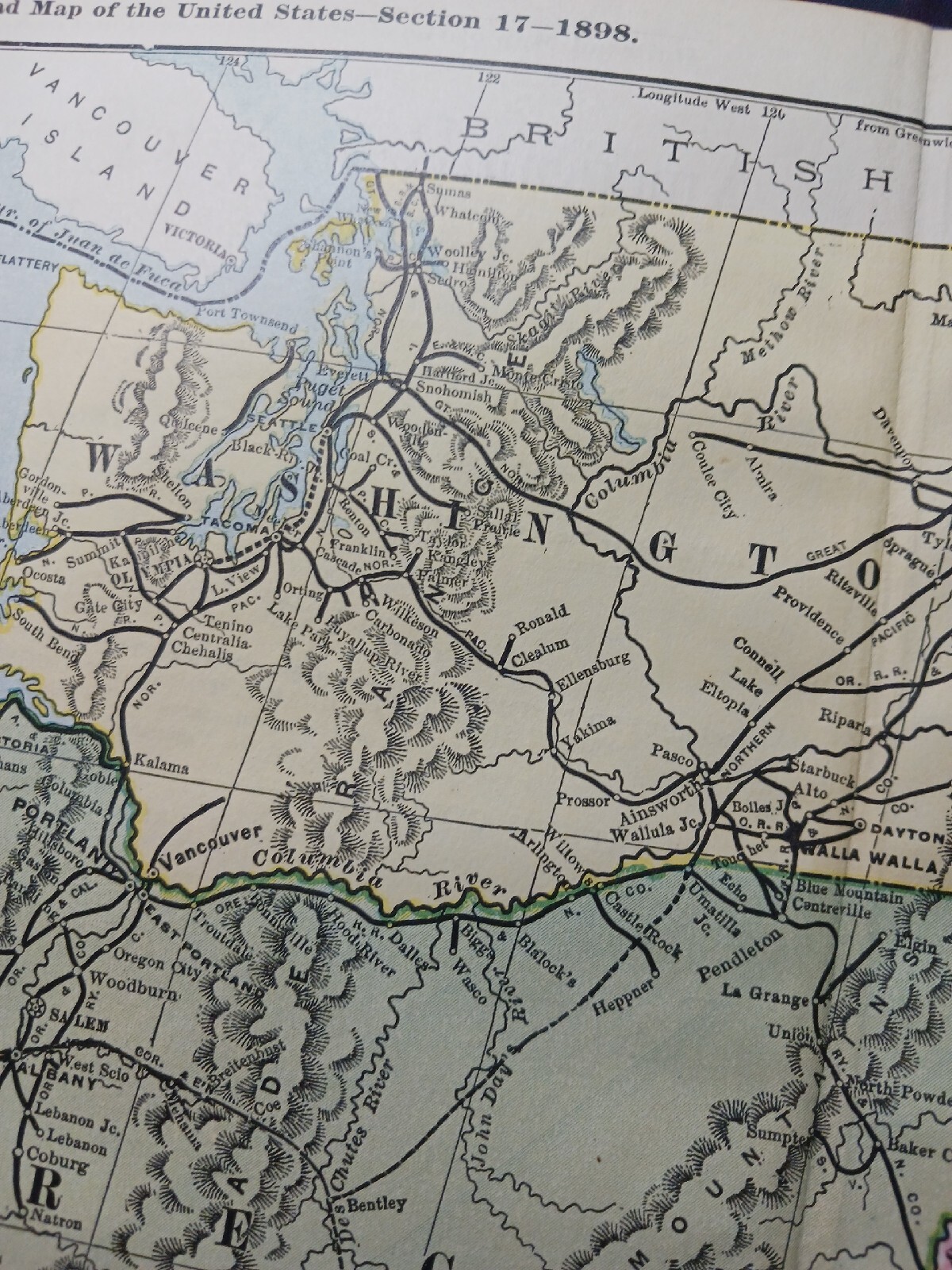 ☆1898 ORIGINAL Railroad Map IDAHO WASHINGTON OREGON All Train Routes 11″x9″