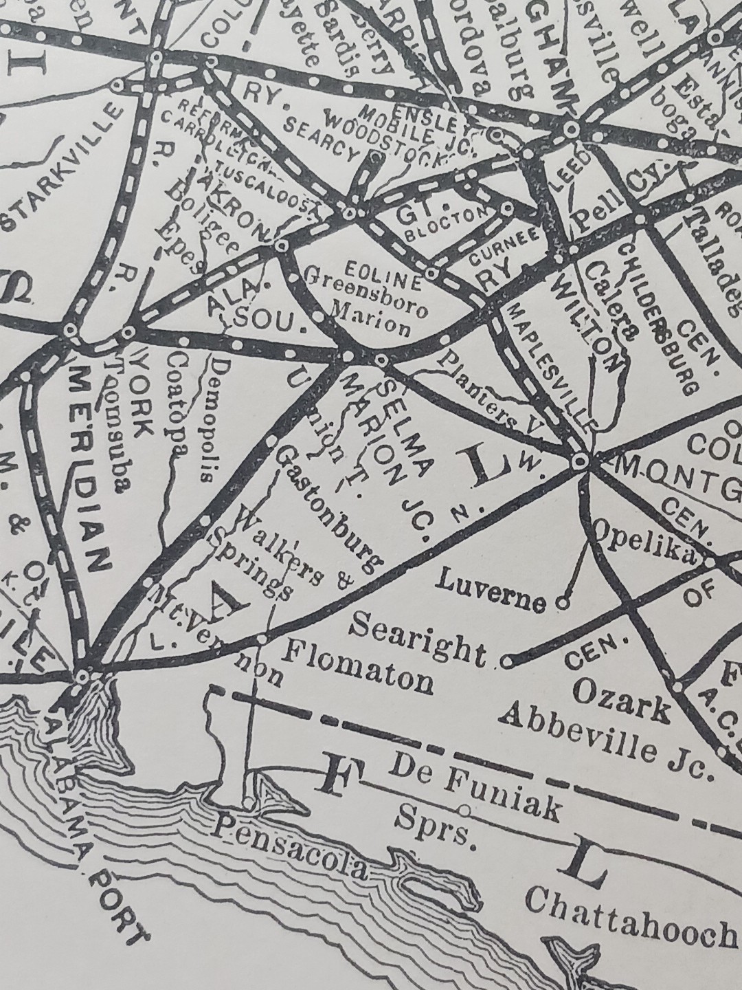 1905 Dated Train Route Map SOUTHERN RAILWAY SYSTEM all Lines & Connections 11×9″