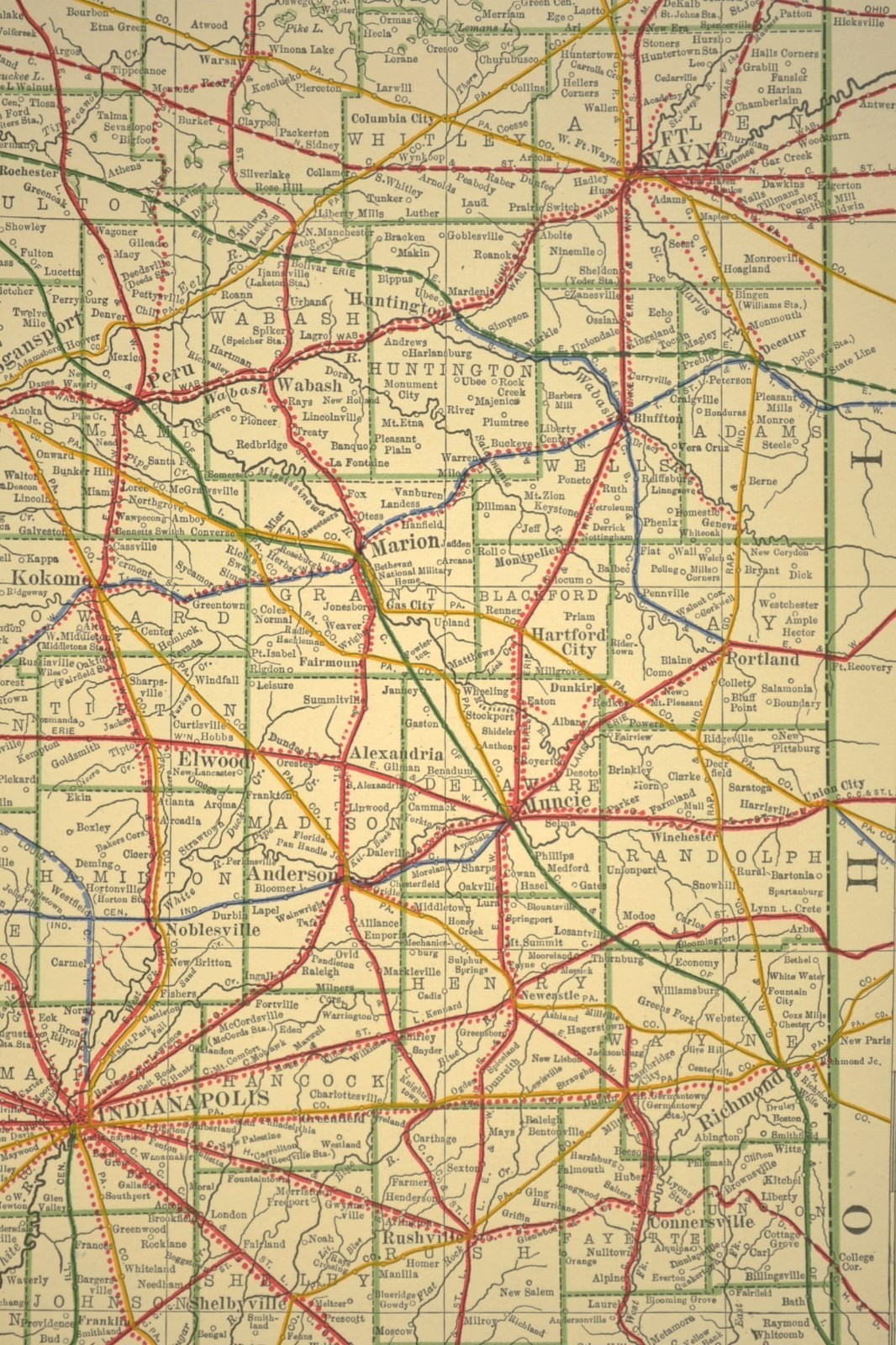 1914 Antique Map of INDIANA Railroads Map ORIGINAL Atlas Map CCC & St L Ry DATED