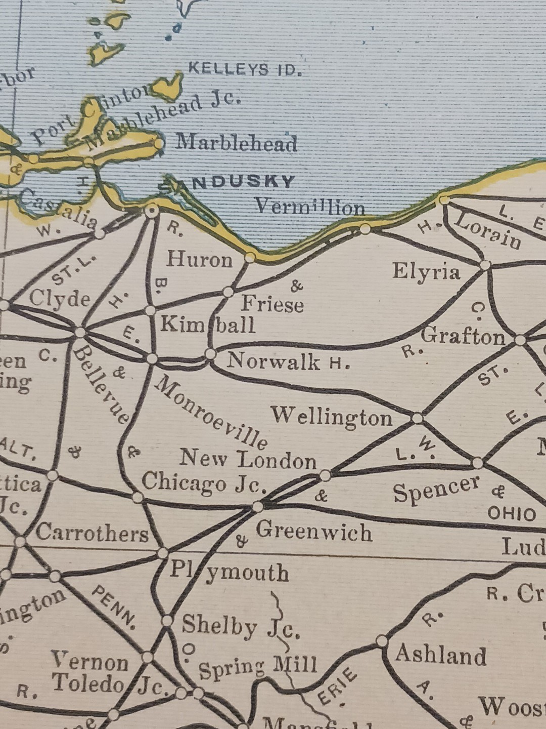 1905 ORIGINAL Dated Train Route Map OHIO all Railroad Lines 11×9″ FREE SHIPPING