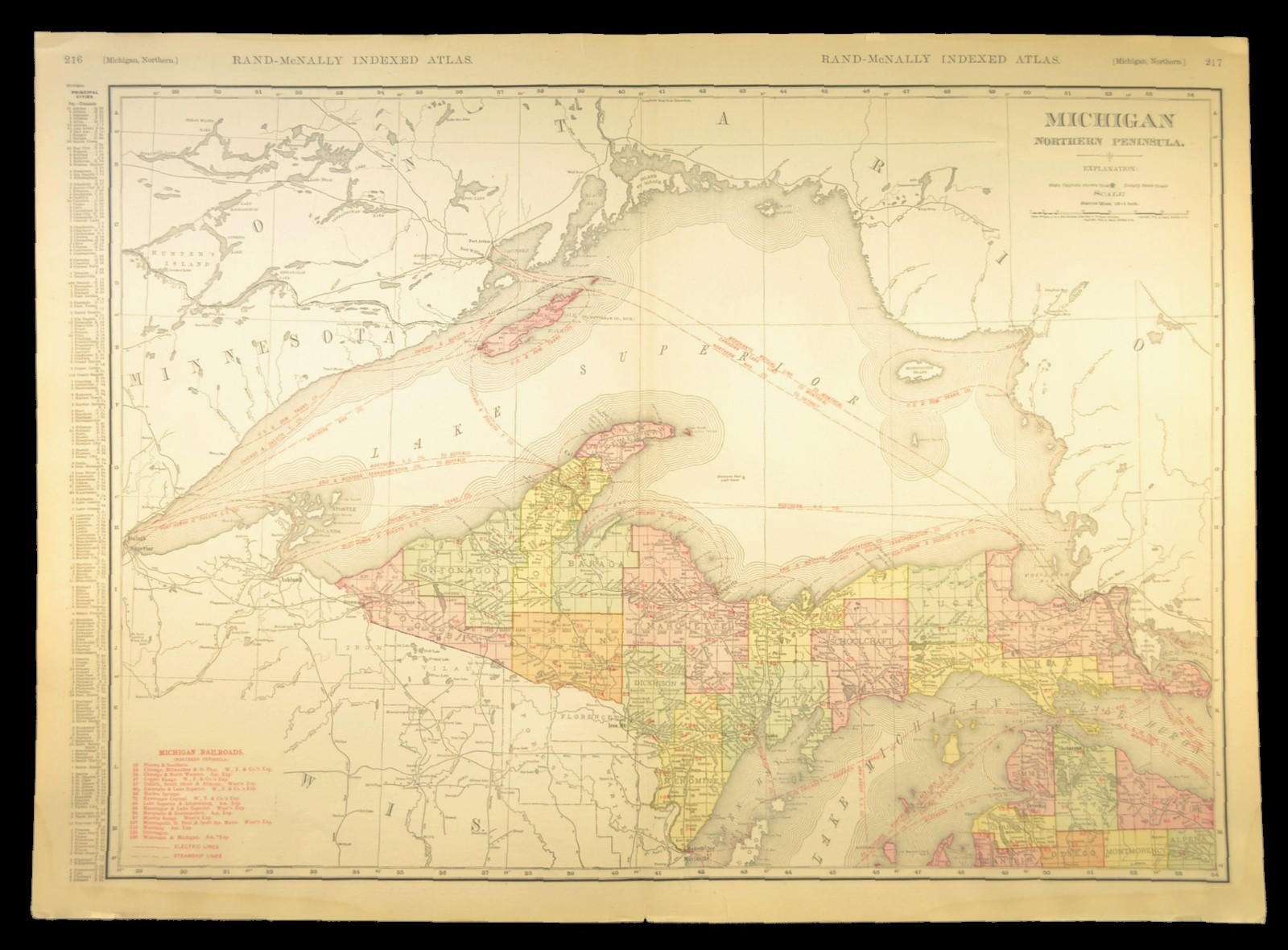 1911 Antique Northern Michigan Railroad Map ORIGINAL Atlas Map DATED