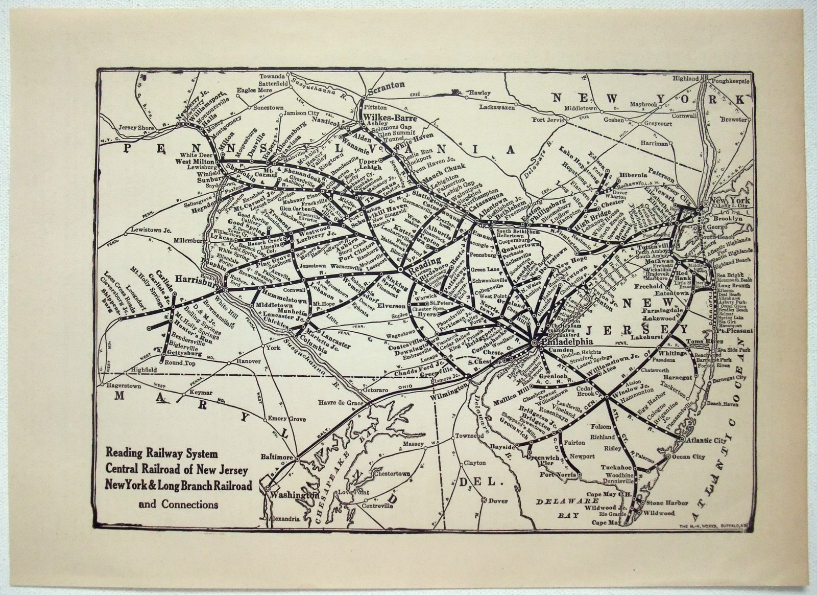 Reading Railway – Original 1926 System Map. Central RR of NJ. NY & Long Branch
