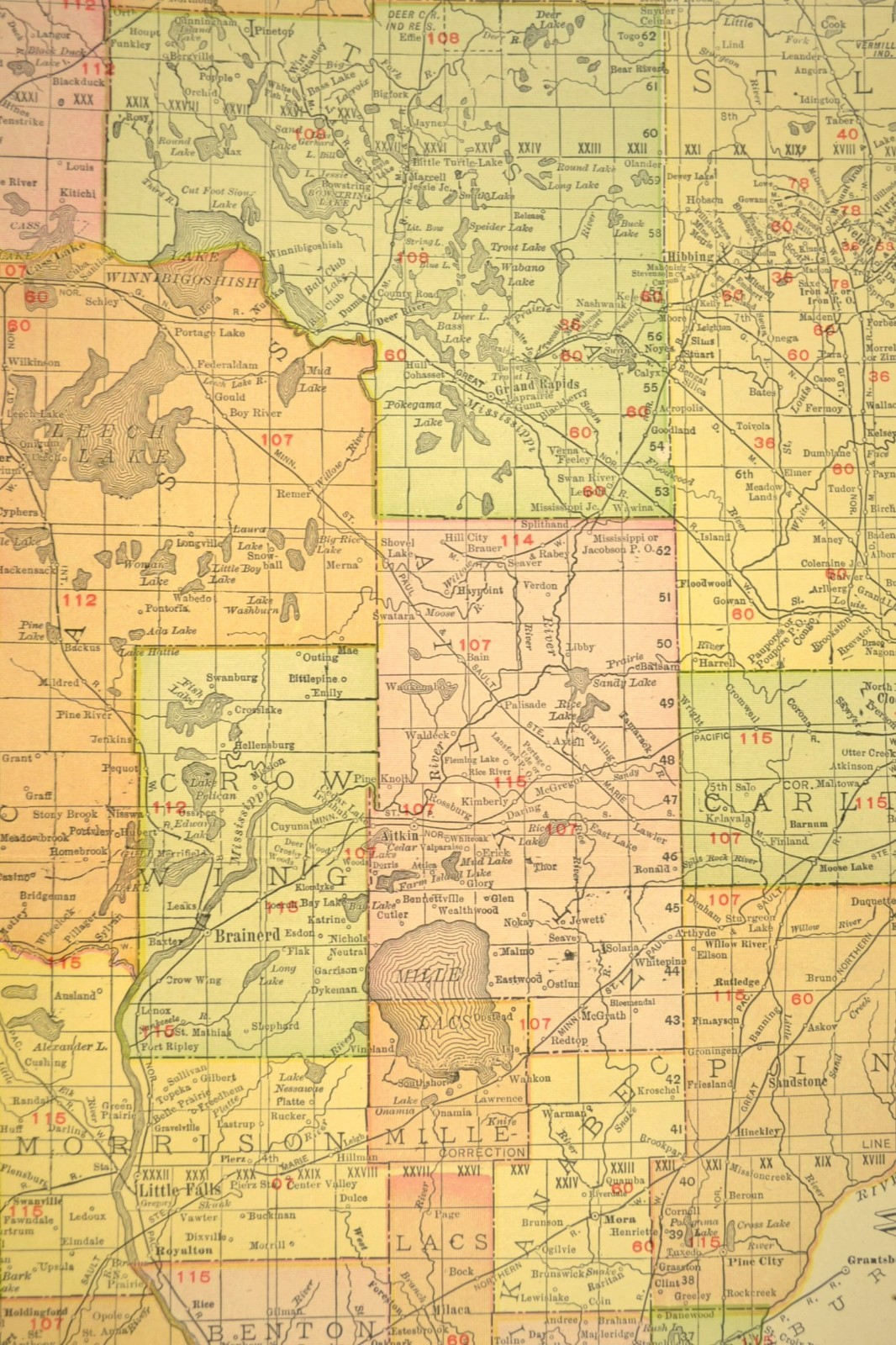 1911 Antique Minnesota Railroad Map ORIGINAL Atlas Map CMStP&P Railroad DATED