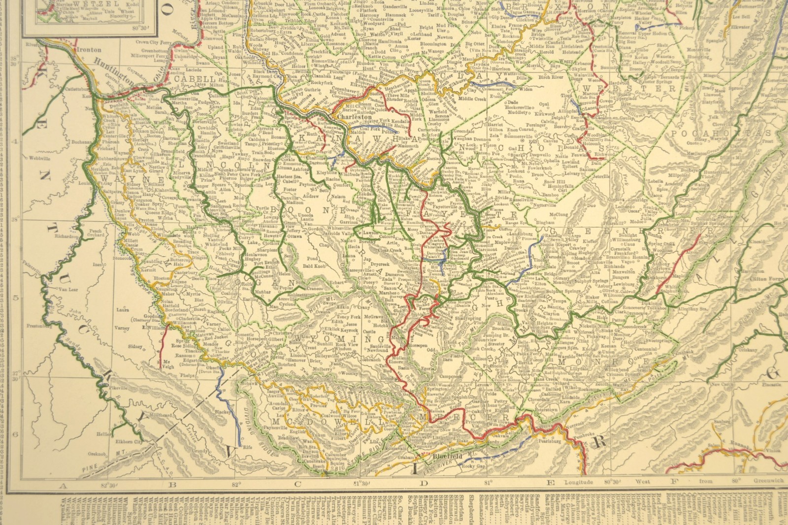 1914 Antique Map of WEST VIRGINIA Railroads Map ORIGINAL Atlas Map B&O RR DATED