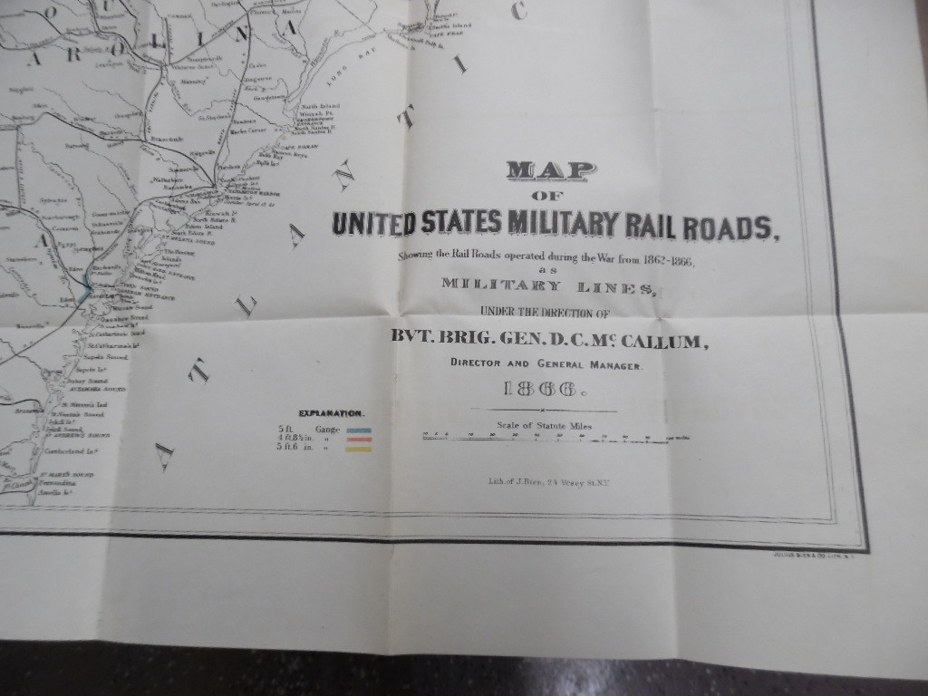 1866 Map of United States Military Railroads Under General McCallum Julius Bein