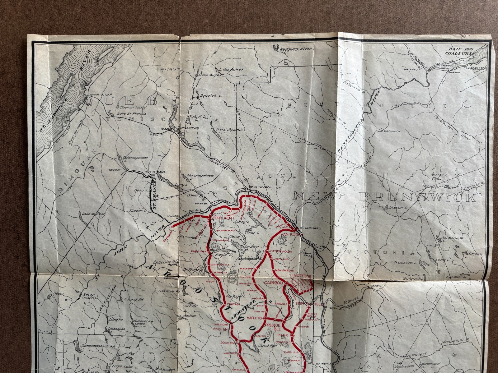Vintage ca 1930s 17×27 Bangor and Aroostock RR Railroad Route Map Northern Maine