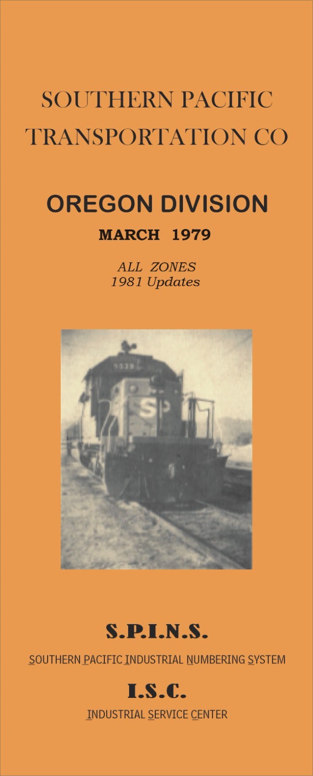 Southern Pacific RR 1979 Oregon Division SPINS ZONES 1 to 97 PDF pages on DVD