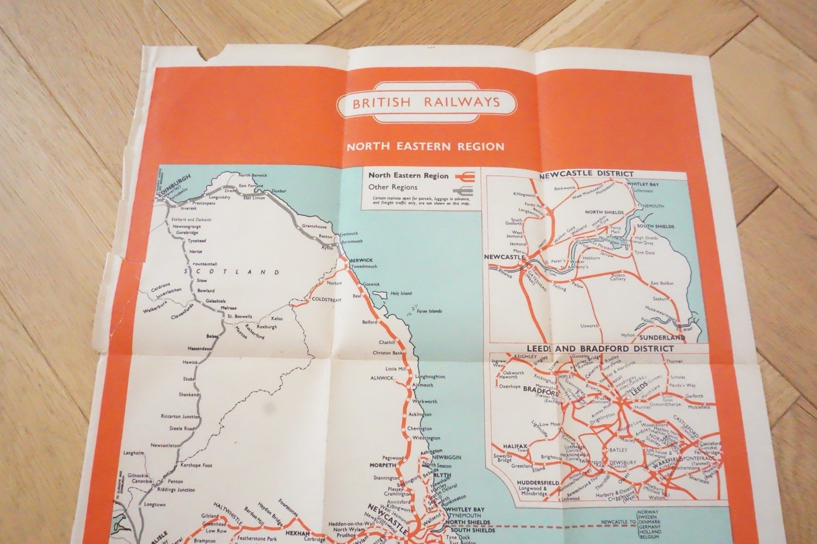 1957 British Rail North Eastern Passenger Network Railway System Map