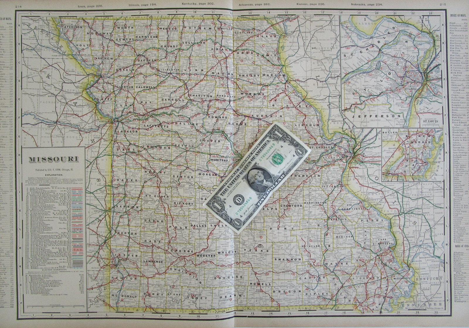 MO 1903 MISSOURI RAILROAD Map. George Cram STEAM + INTERURBAN. PERTLE SPRINGS RR