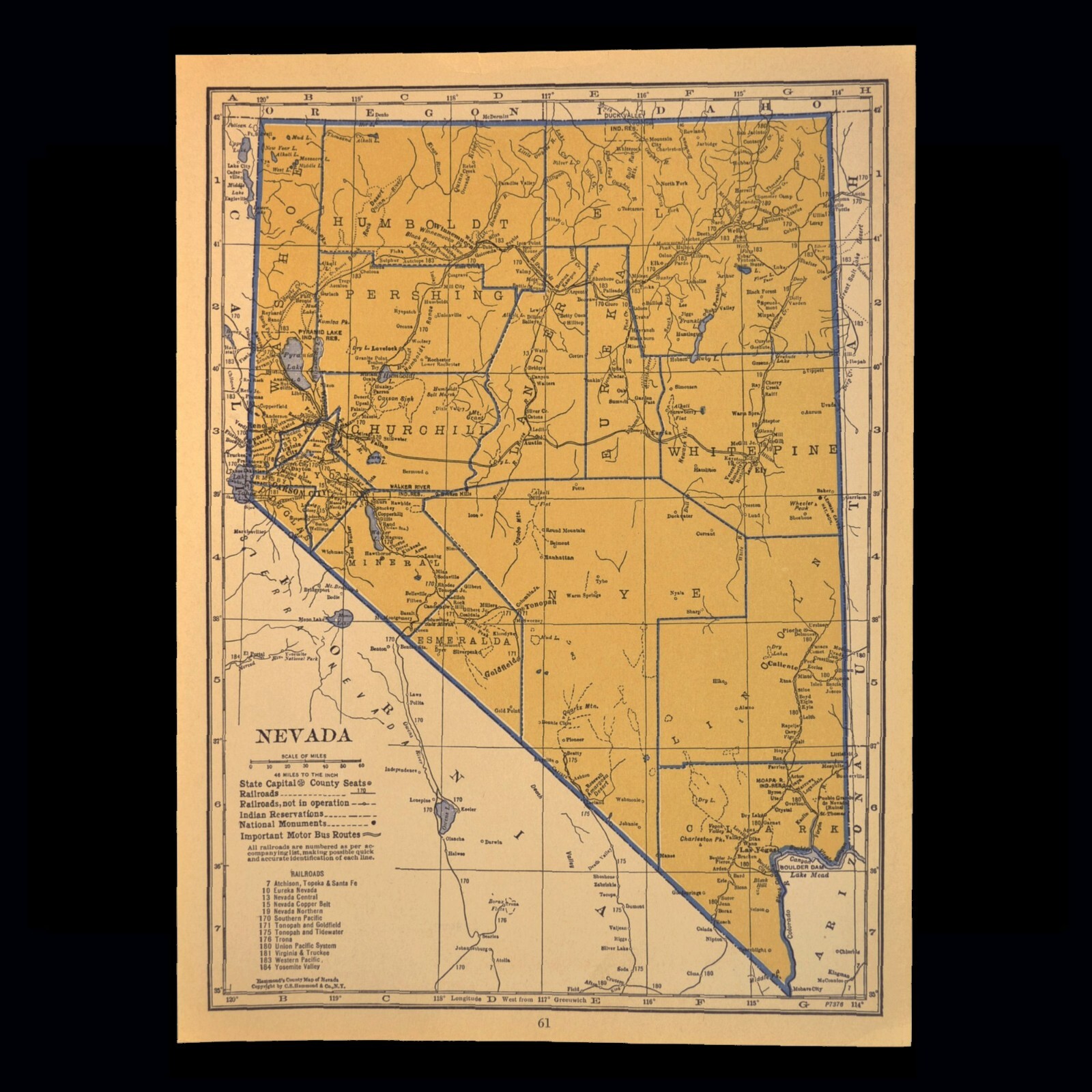 ca1939 NEVADA Railroad Map Depot Towns SP RR Historic Original Atlas Map