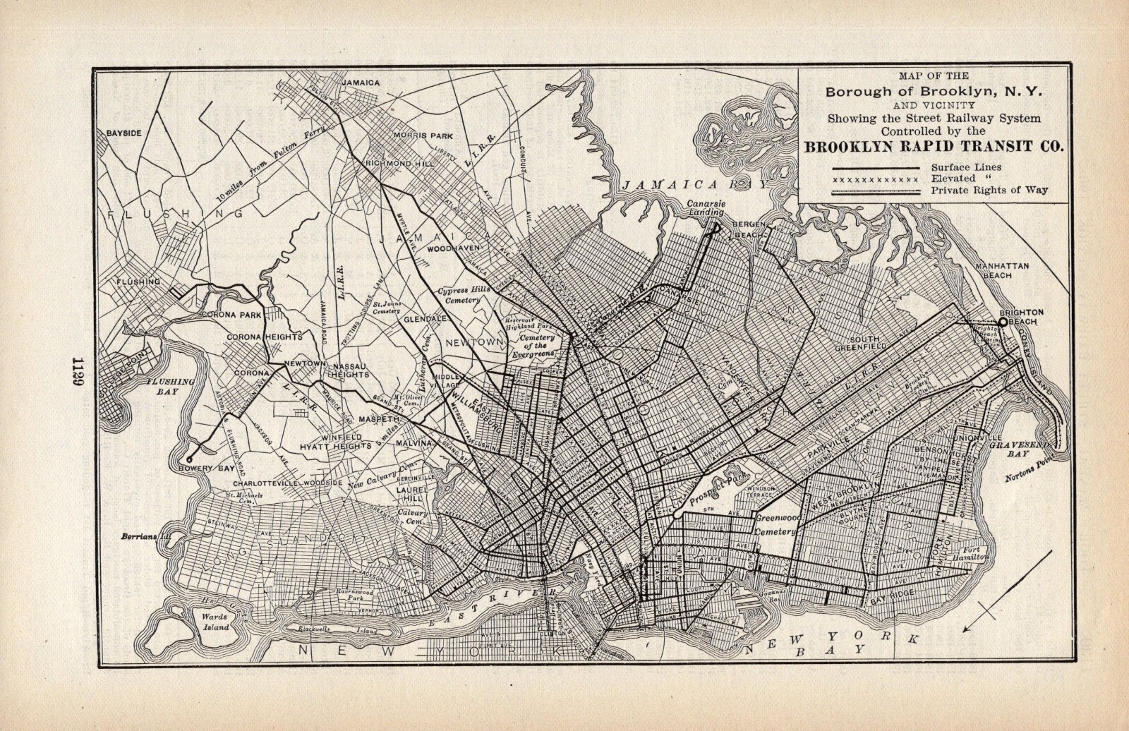 1908 Antique Brooklyn Rapid Transit Map Street Railway System Map 2008