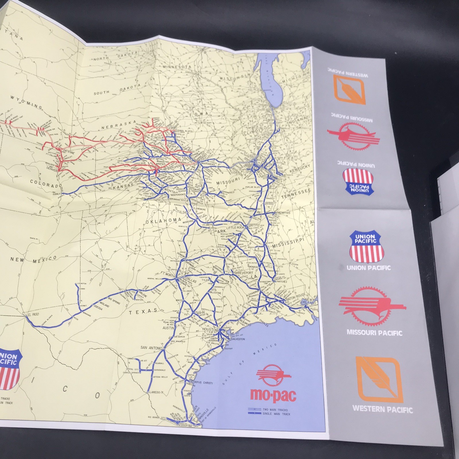 1976 Union Missouri & Western Pacific Railroad UP WP MP MoPac USA Map VTG
