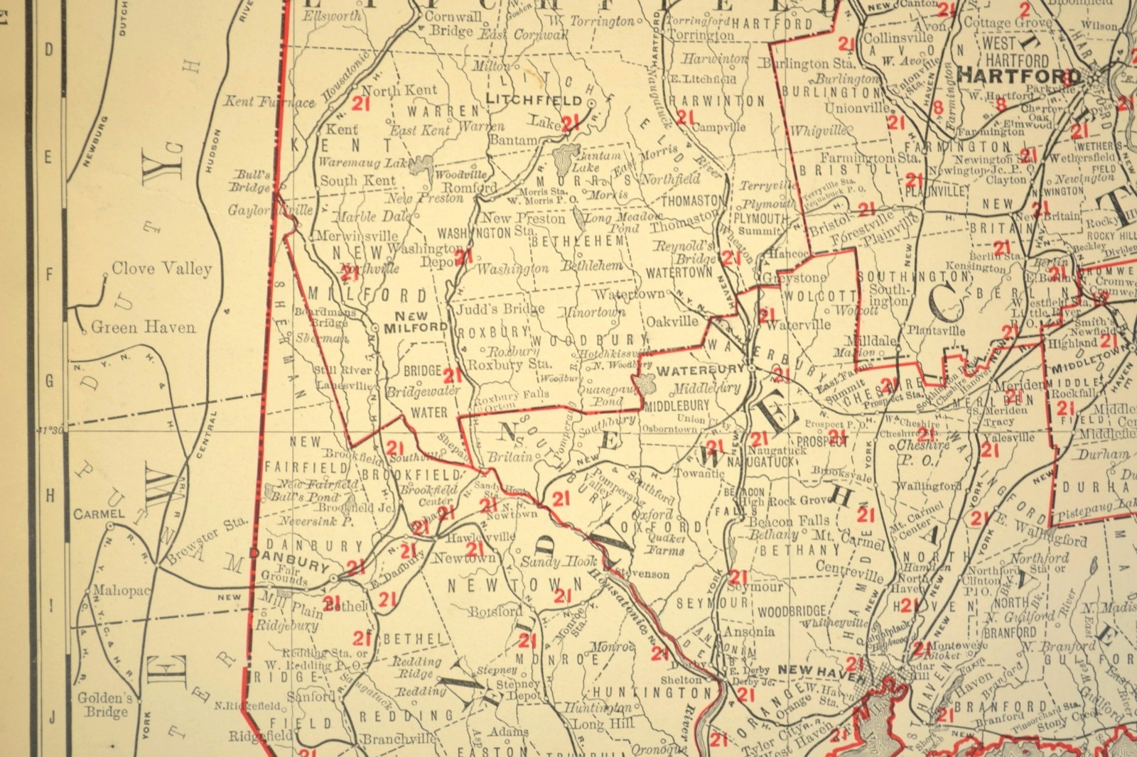 1901 Antique Connecticut Railroad Map of Rhode Island Large Atlas NH RR DATED