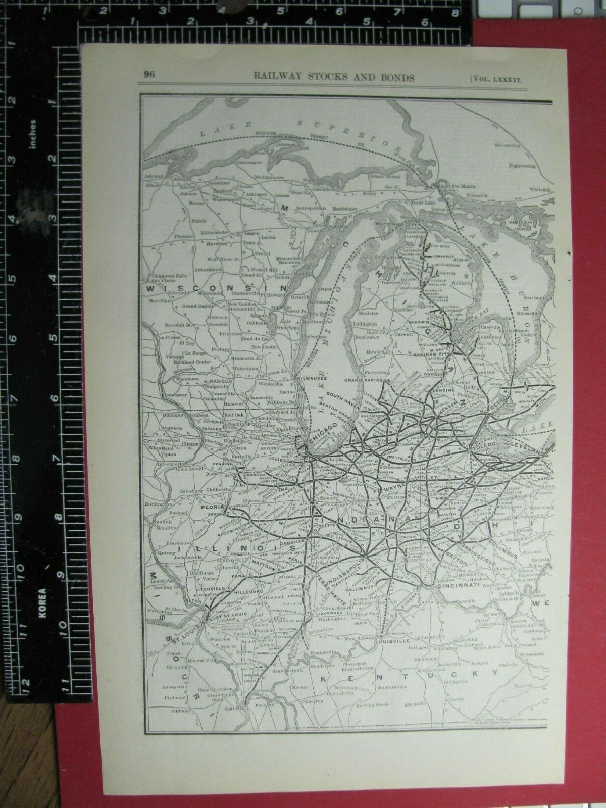 ORIG 1908 NEW YORK CENTRAL RAILROAD SYSTEM MAP RR ROUTE in PN OH IN IL VT MA CT