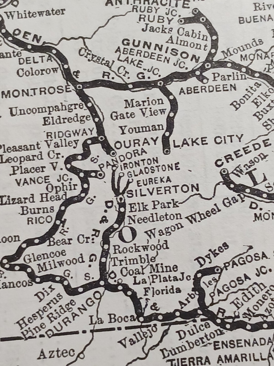1902 Train Route Map DENVER & RIO GRANDE RAILROAD SYSTEM stations Towns Cities